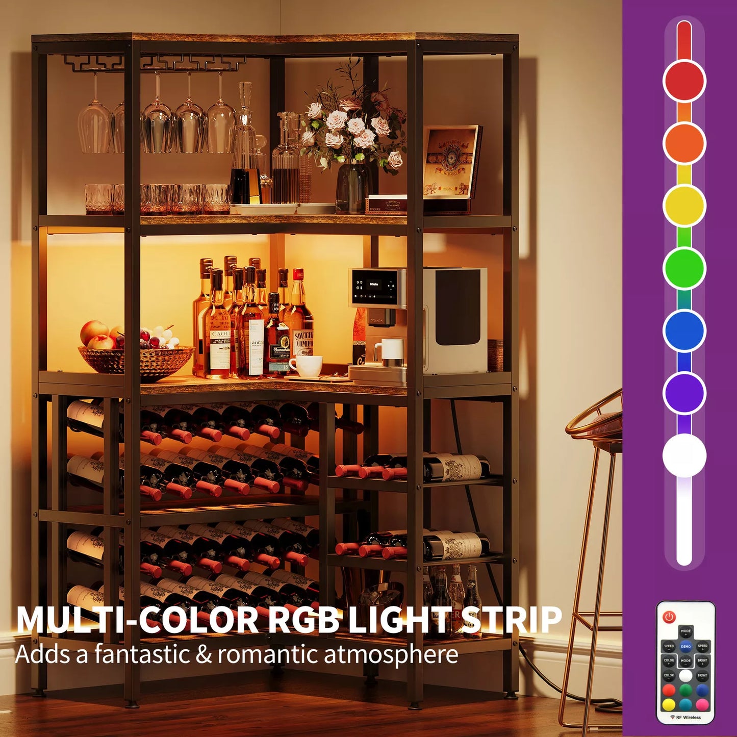 Flores Industrial Home Corner Bar Cabinet