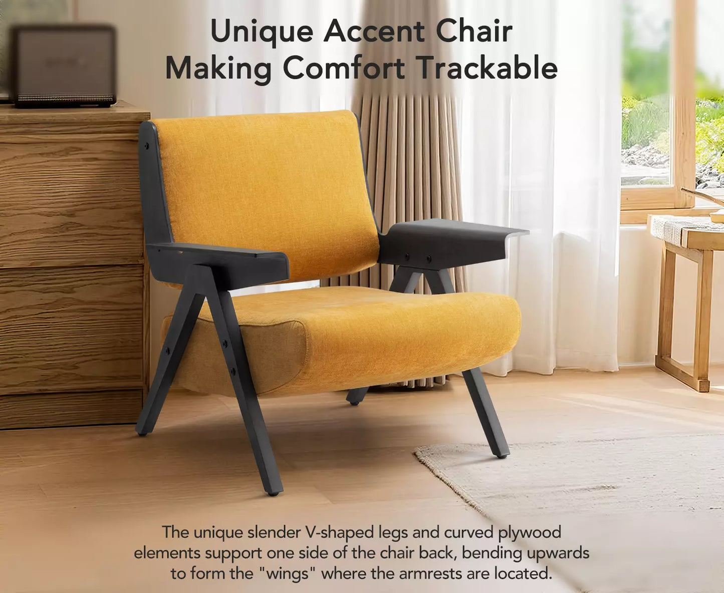 Yellow Fabric Mid Century Accent Armchair