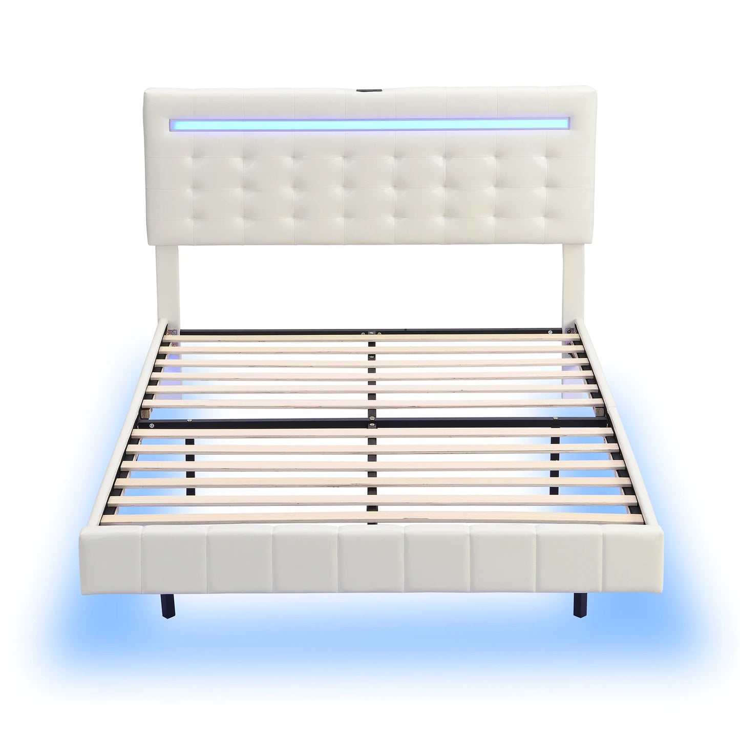 Neal Leather Upholstered Floating Bed With Lights