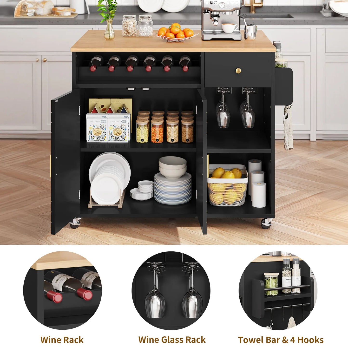 Grover Rolling Drop Leaf Kitchen Island Cart