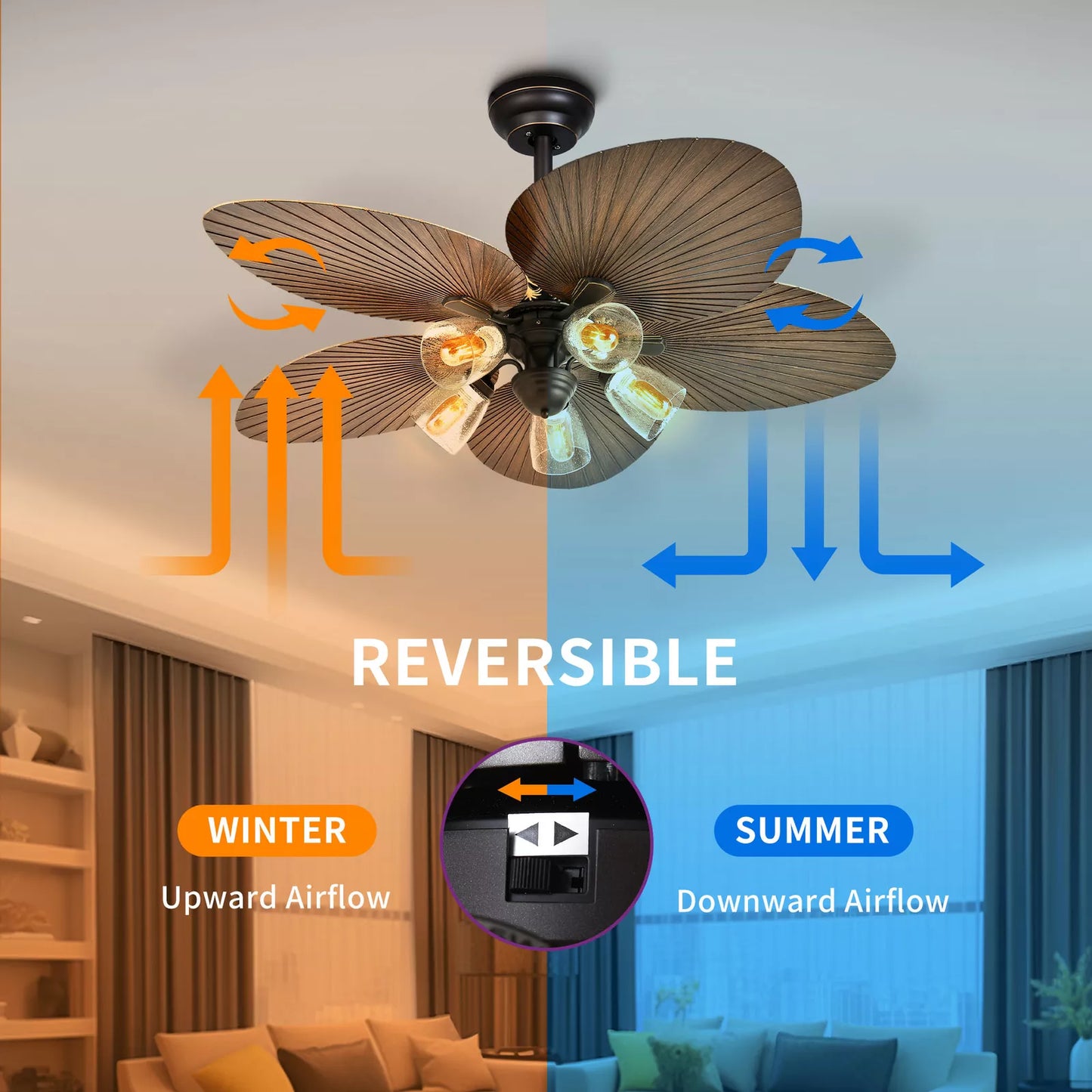 Palm Leaf Ceiling Fan With Light & Remote