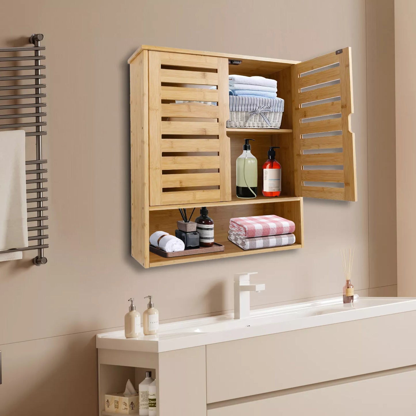 Bamboo Wall Mounted Bathroom Cabinet