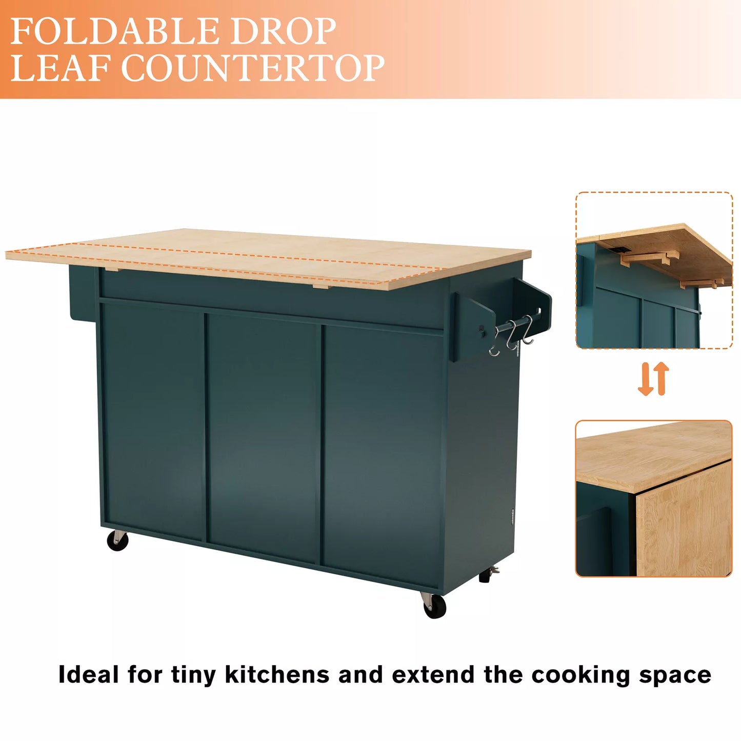 Cole Rolling Drop Leaf Kitchen Island Cart