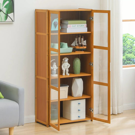 Bamboo Bookcase Bookshelf With Acrylic Door