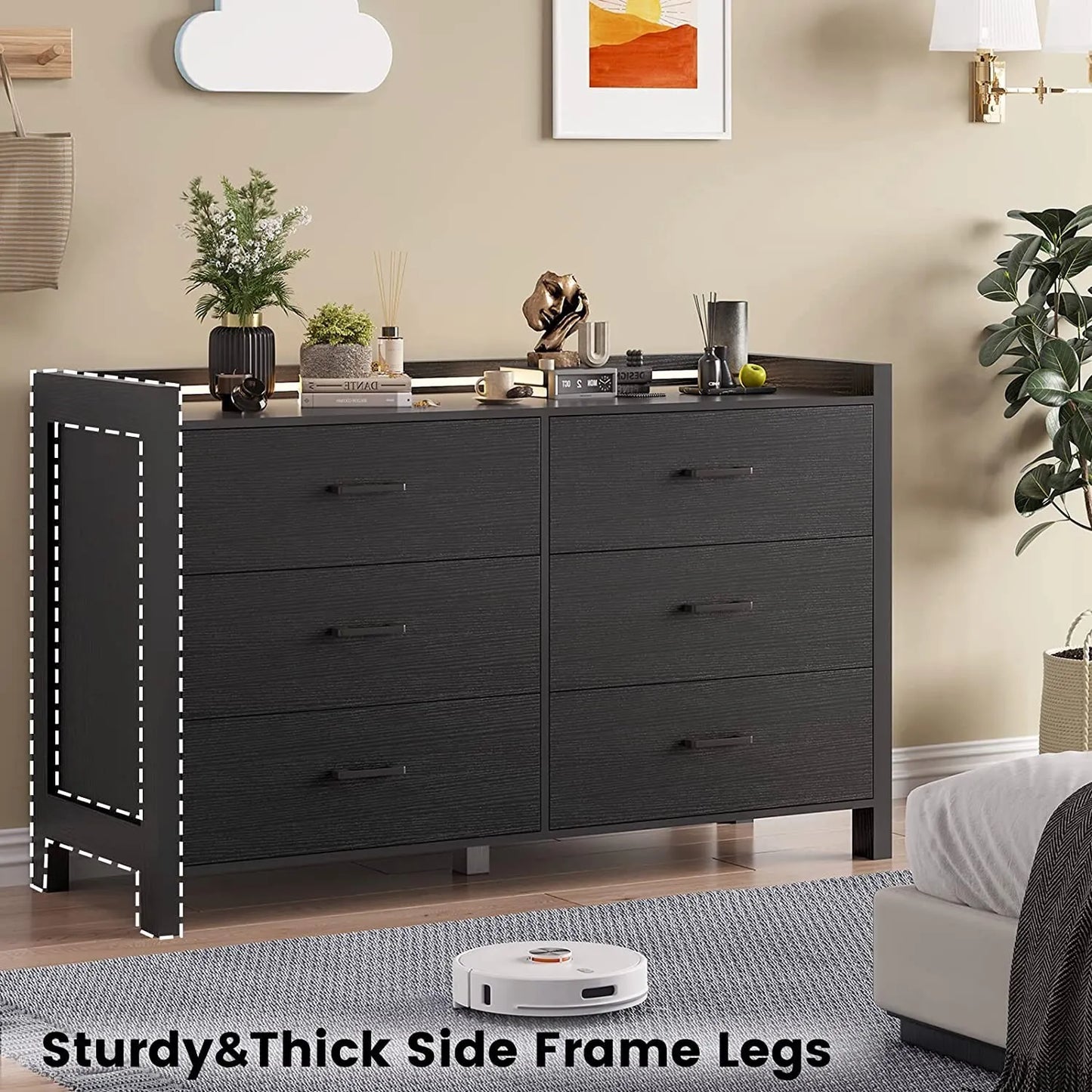 LED Modern 6 Drawer Chest Dresser