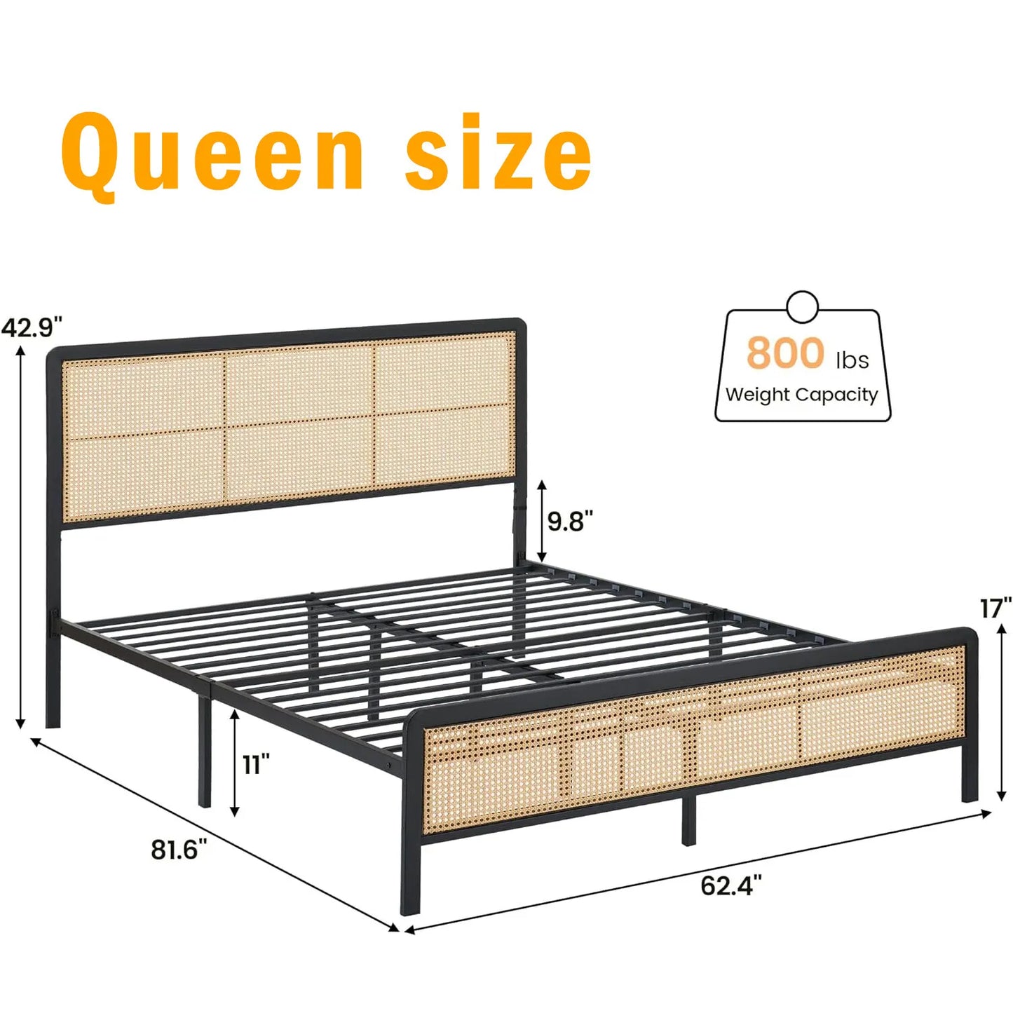 Rhys Queen Size Rattan Bed Frame
