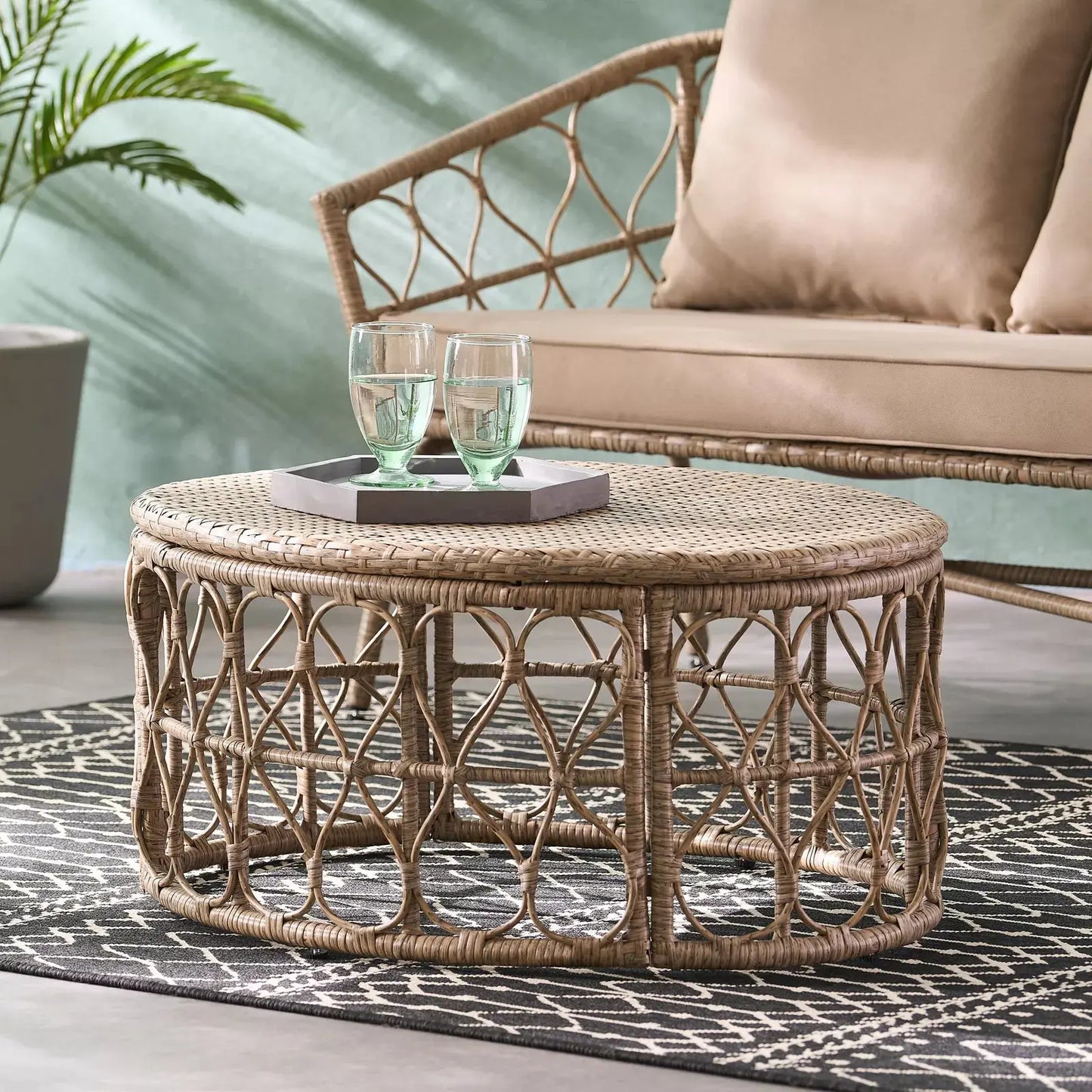 Mayo Wicker Round Rattan Coffee Table Canva Home