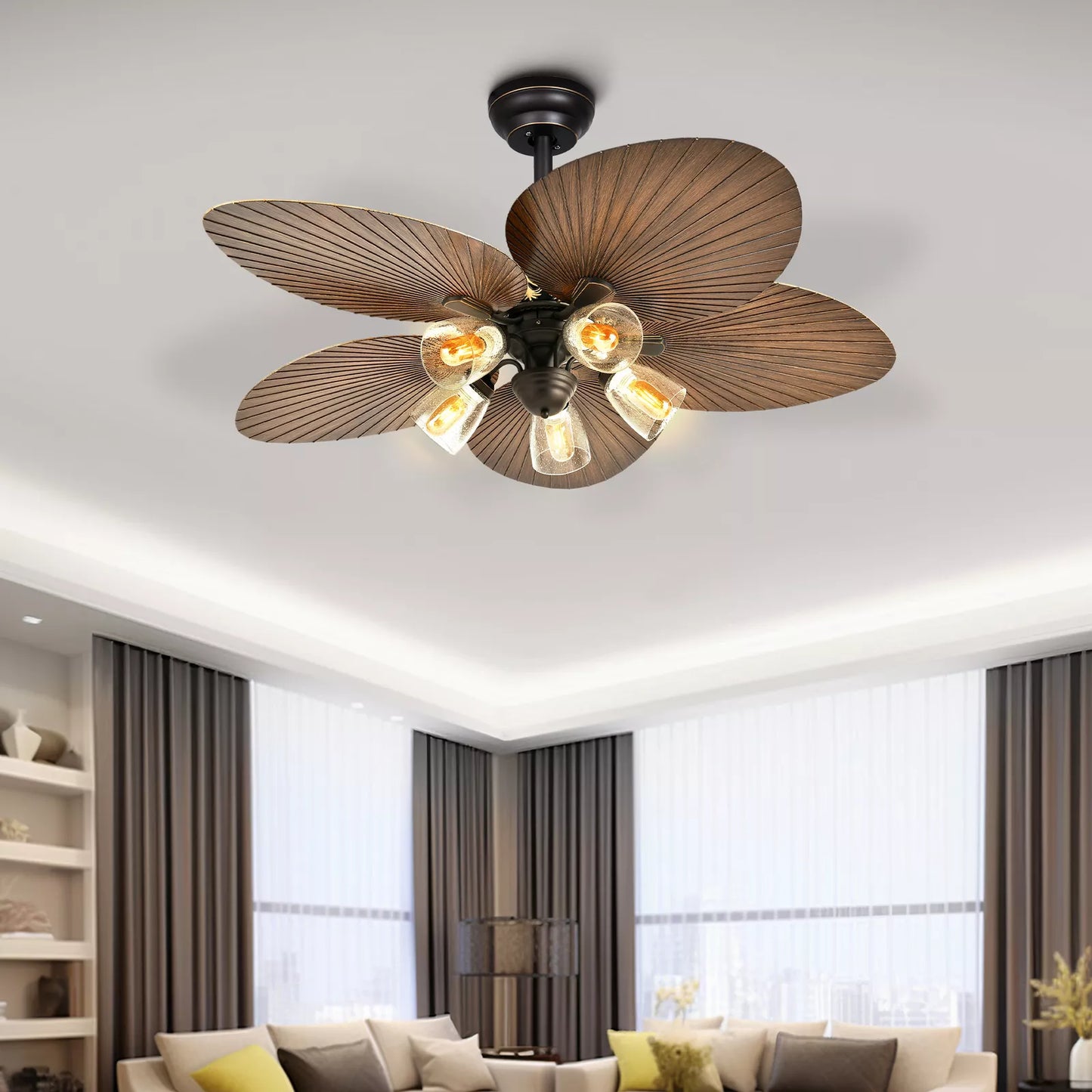 Palm Leaf Ceiling Fan With Light & Remote
