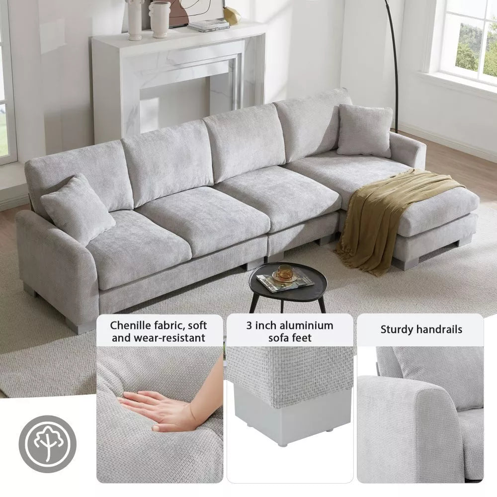 Oversized Chenille L Shaped Sectional Couch