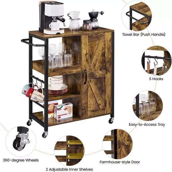 Dunn Rustic Rolling Kitchen Island Cart