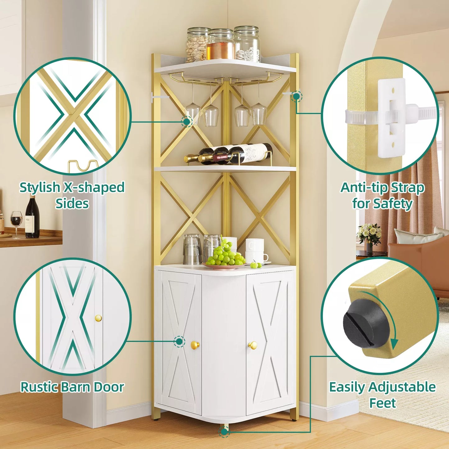 Malik Modern Home Corner Bar Cabinet