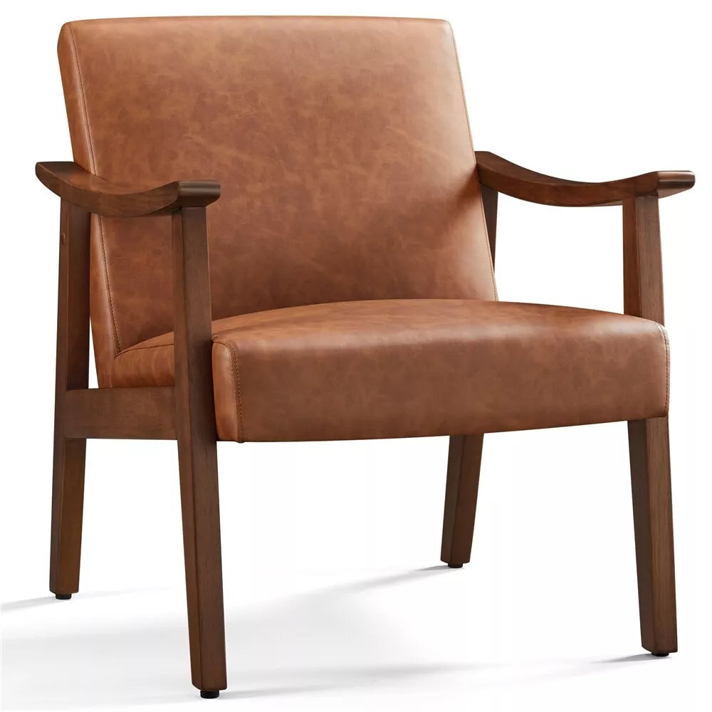 Nia Leather Mid Century Accent Armchair