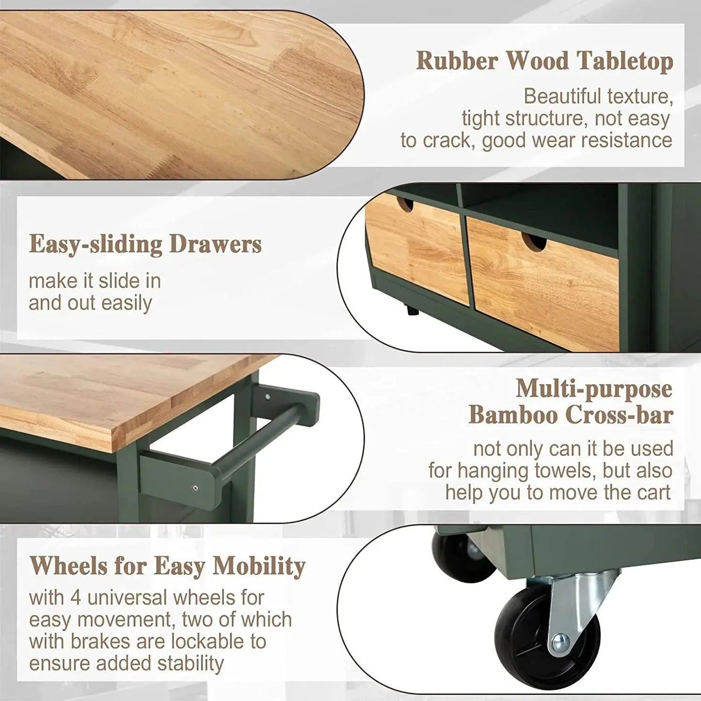 Kiera Rolling Kitchen Island Cart Canva Home