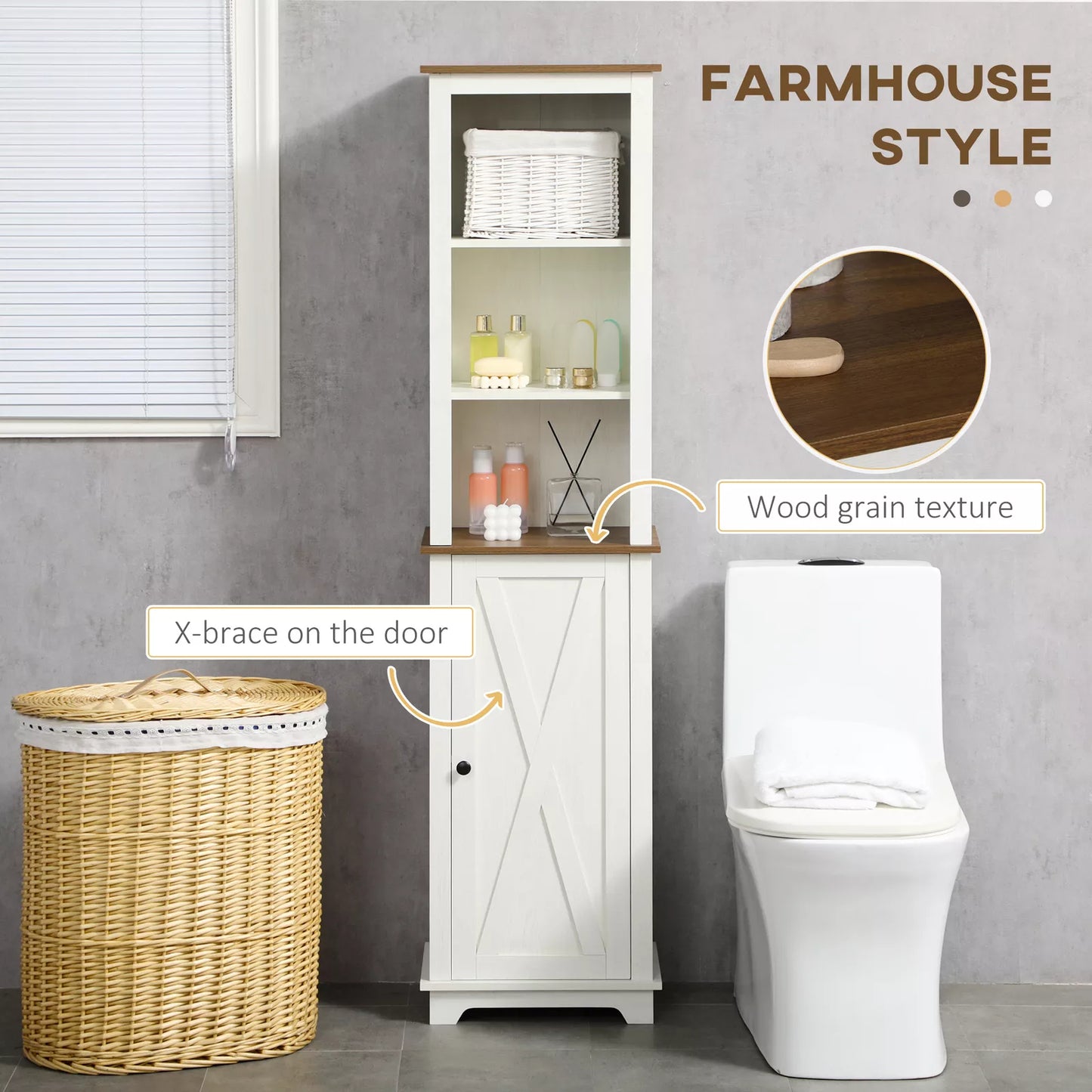 Farmhouse Freestanding Bathroom Linen Cabinet