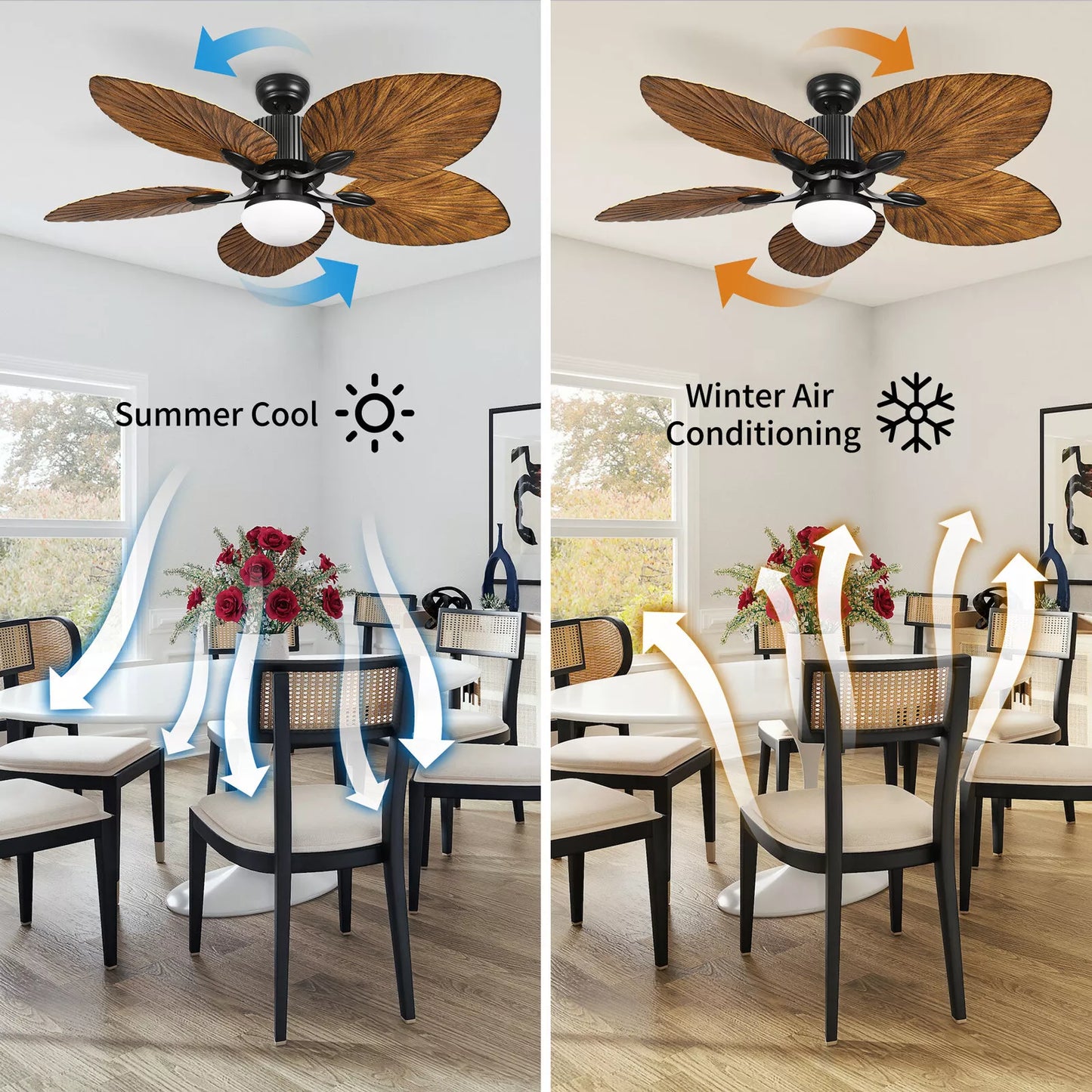 Walnut Palm Leaf Ceiling Fan With Light & Remote