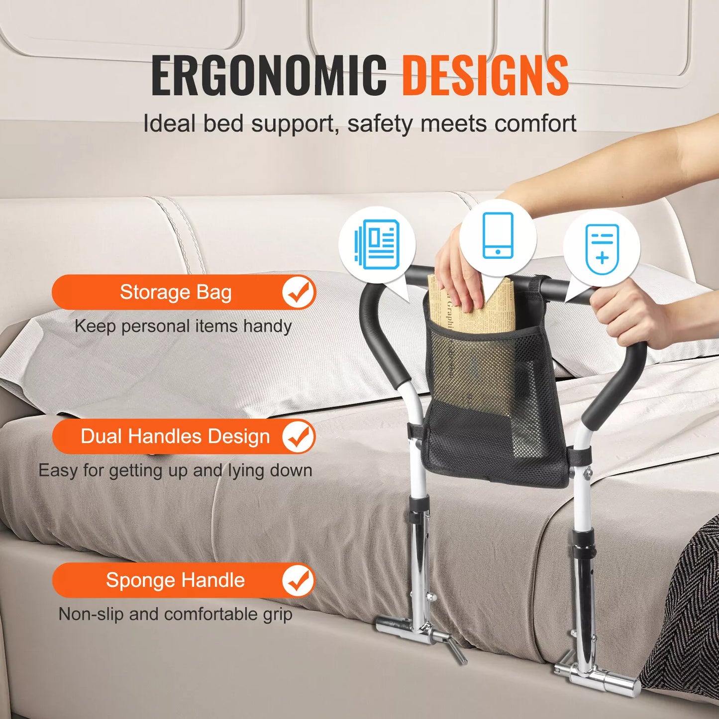 Senior Safety Bed Rail (Curve Handle)
