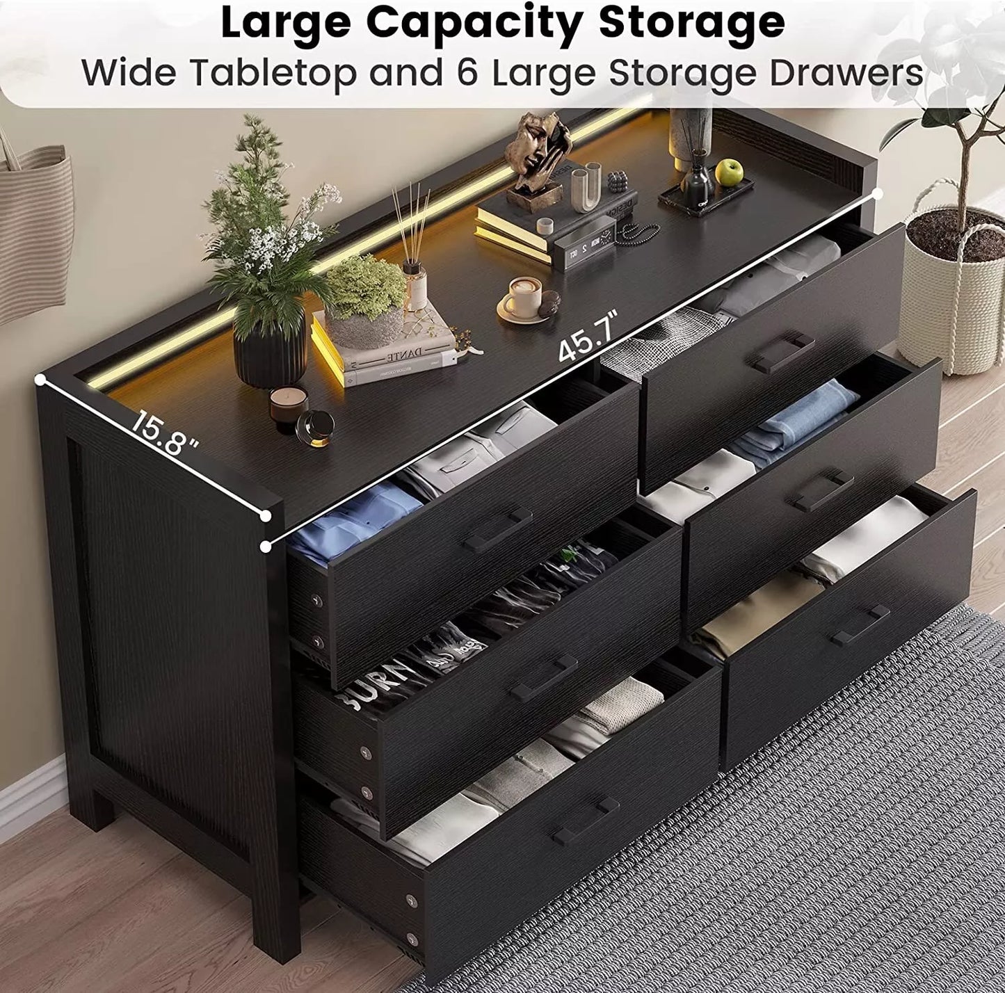 LED Modern 6 Drawer Chest Dresser