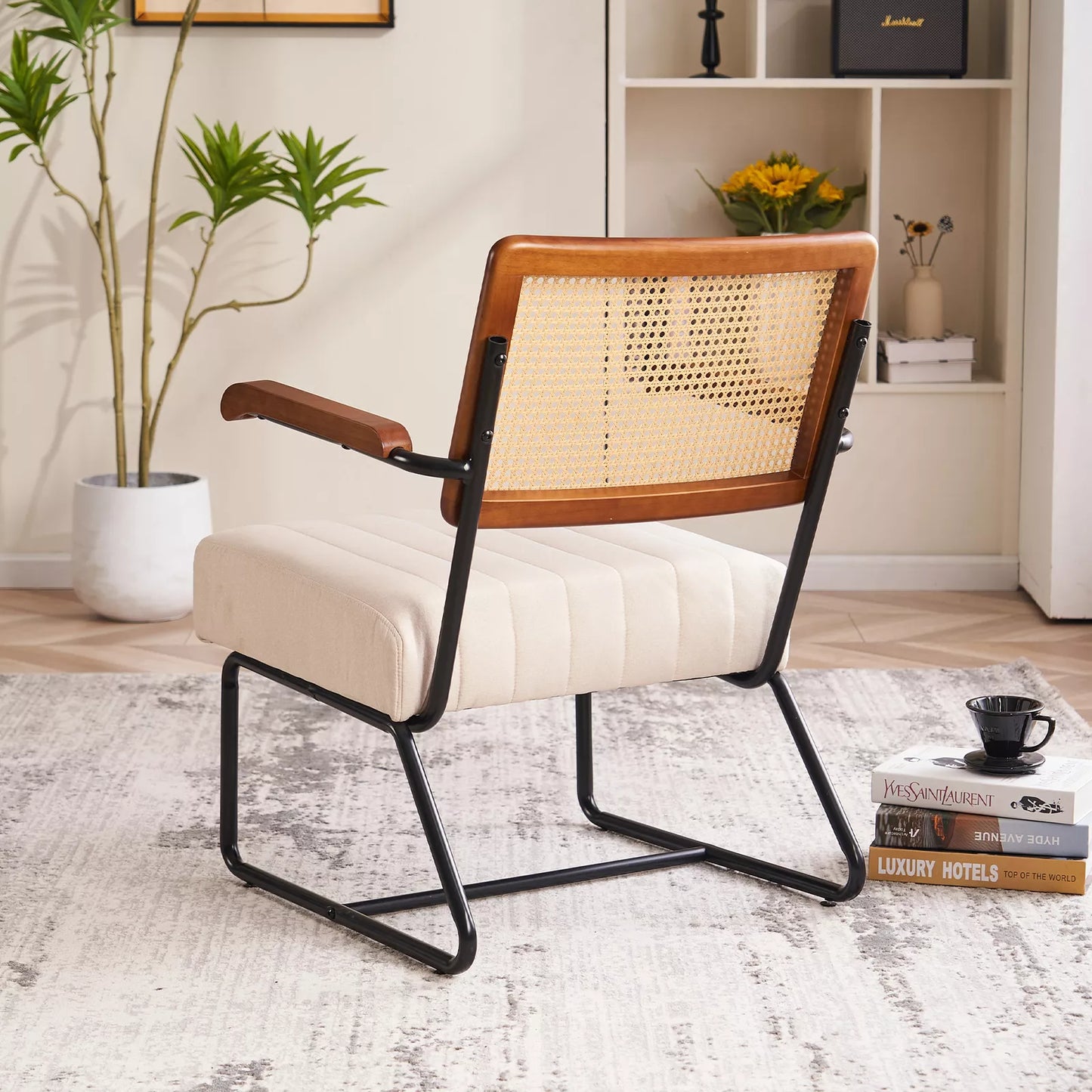 Fatma Rattan Velvet Accent Armchair