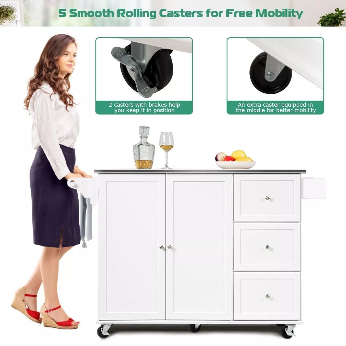 Hardy Kitchen Island With Wheels & Seating