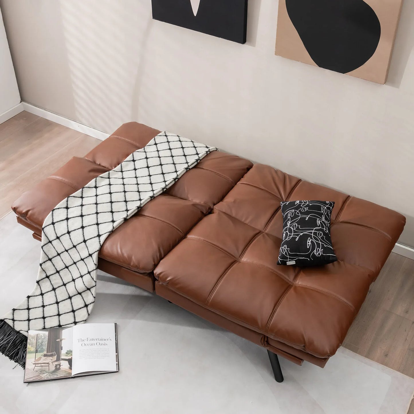 Leather Memory Foam Convertible Futon Sofa Bed