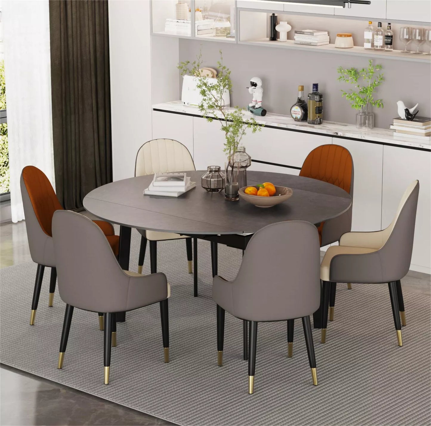 Caspar Marble Round Extendable Dining Table For 6