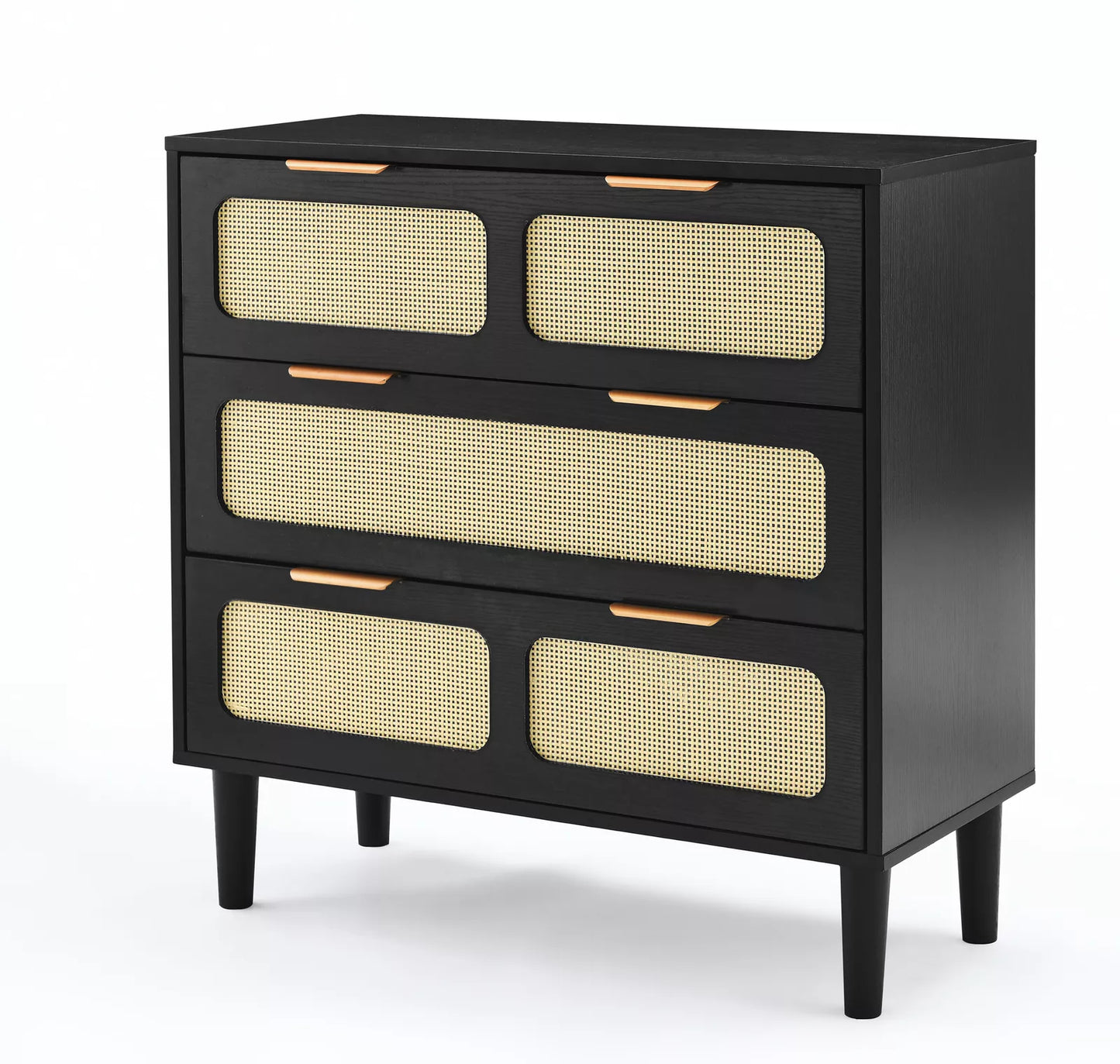 Zain Rattan Black Small 3 Drawer Chest Dresser
