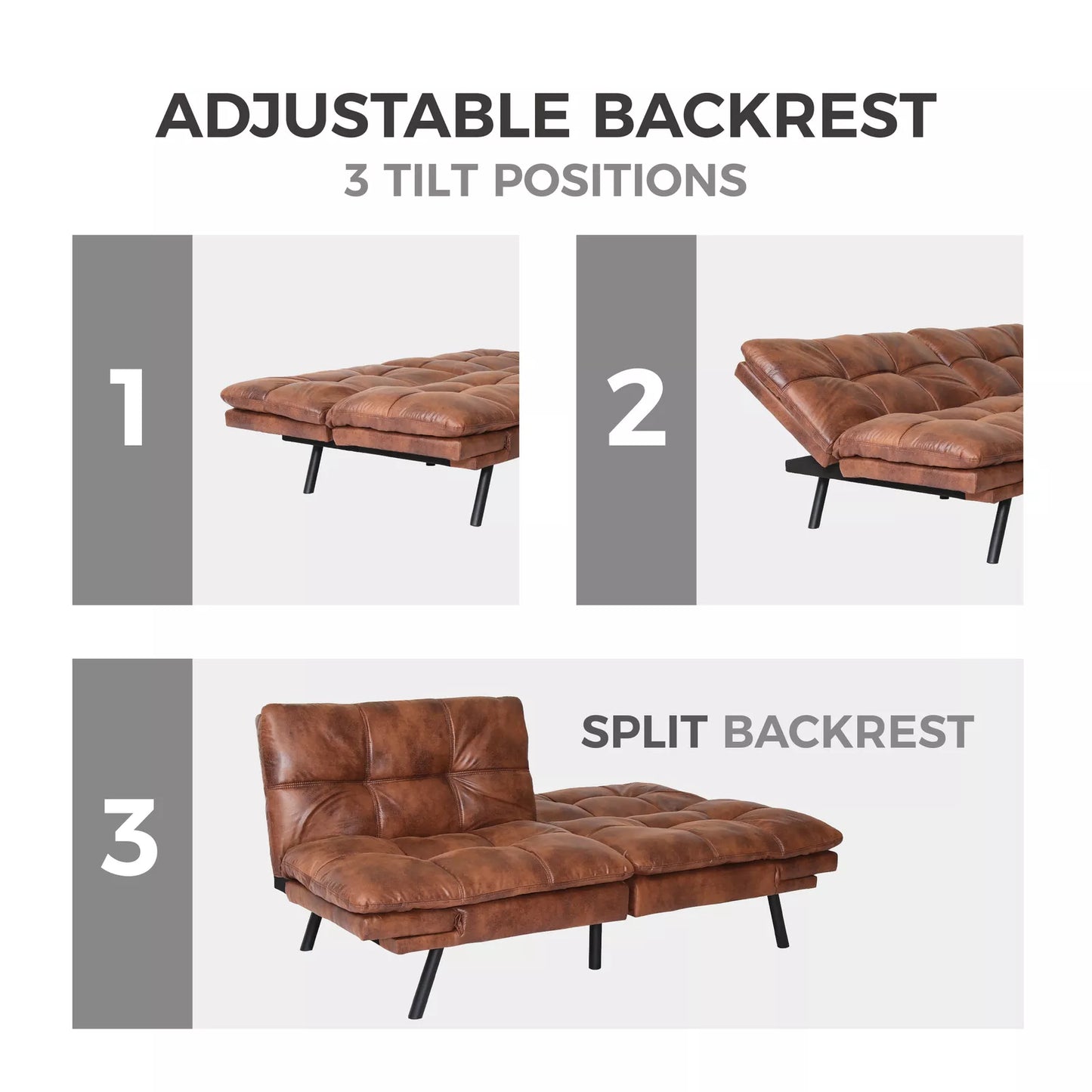 Vintage Leather Convertible Futon Sofa Bed