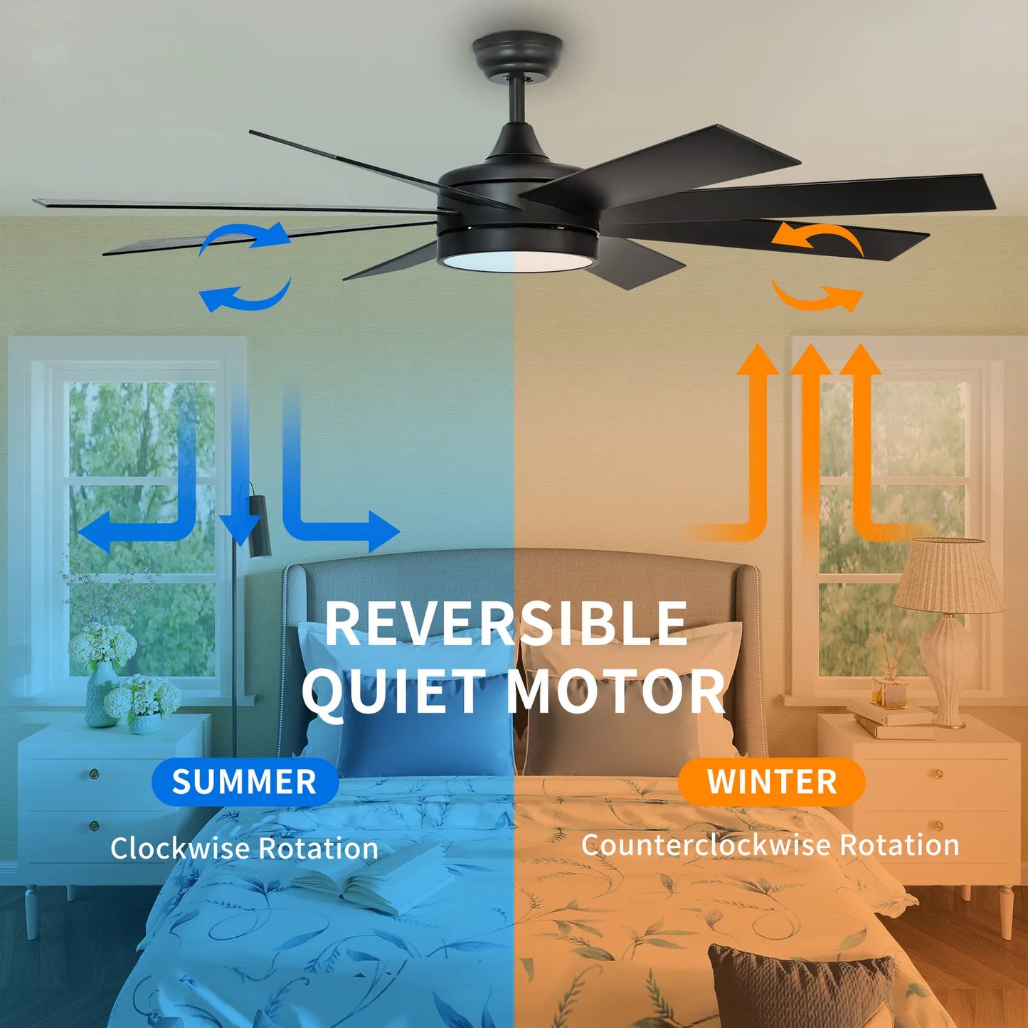 Black Modern Ceiling Fan With Light & Remote