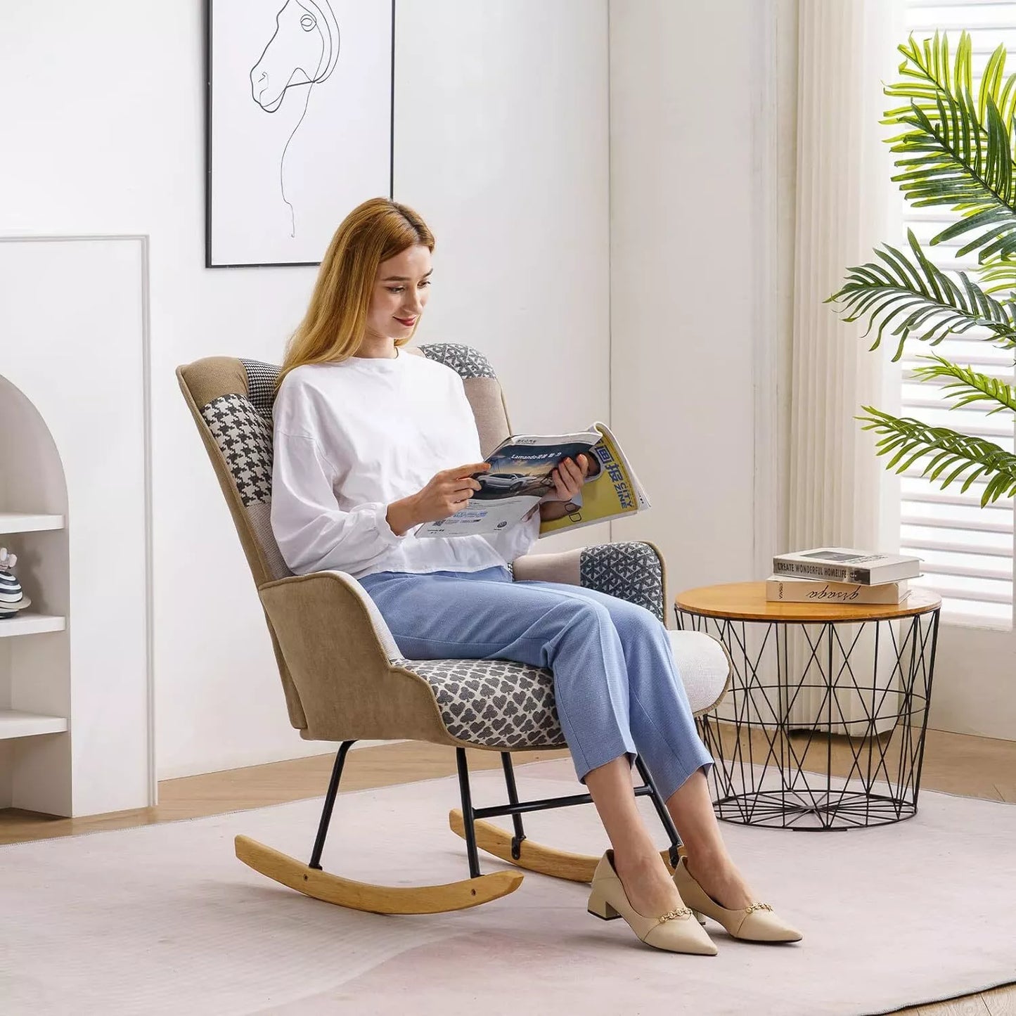 Nursery Modern Cushioned Rocking Armchair