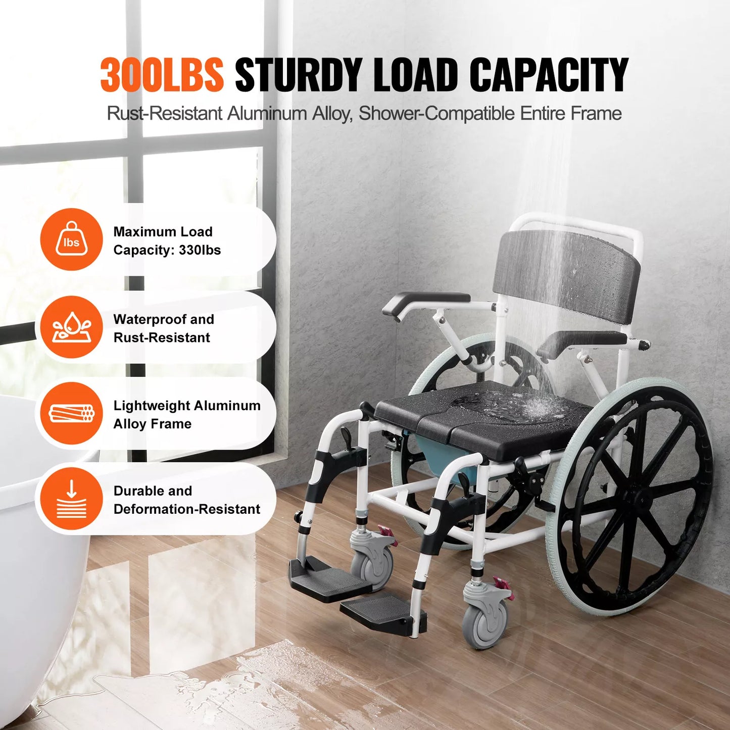 Barney Elderly Shower Commode Wheelchair