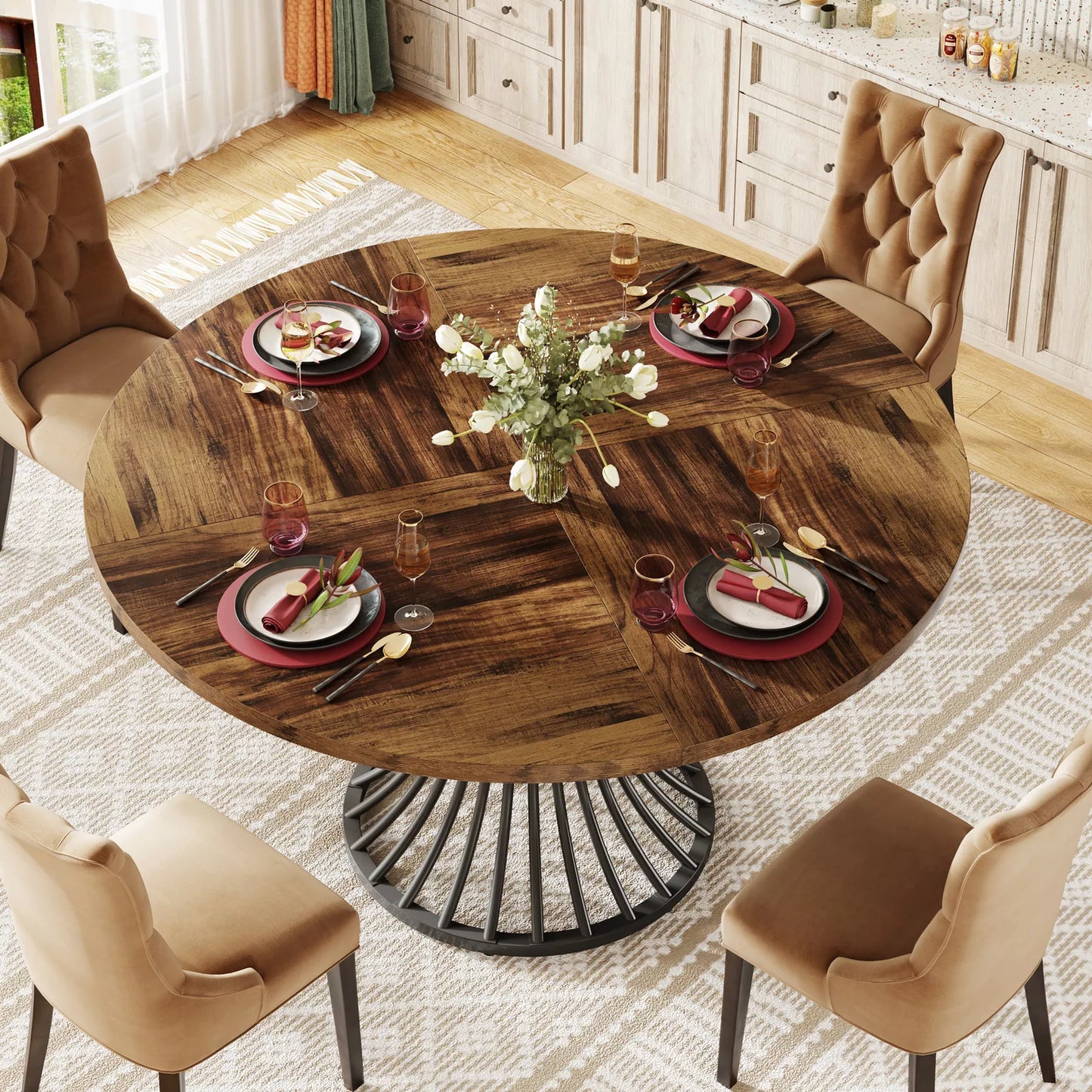 Cole Round Rustic Farmhouse Dining Table For 4