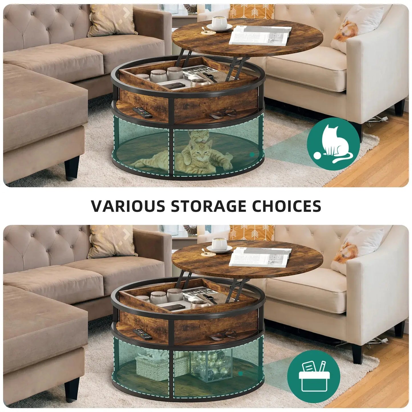 Keith Rustic Round Lift Top Farmhouse Coffee Table Canva Home