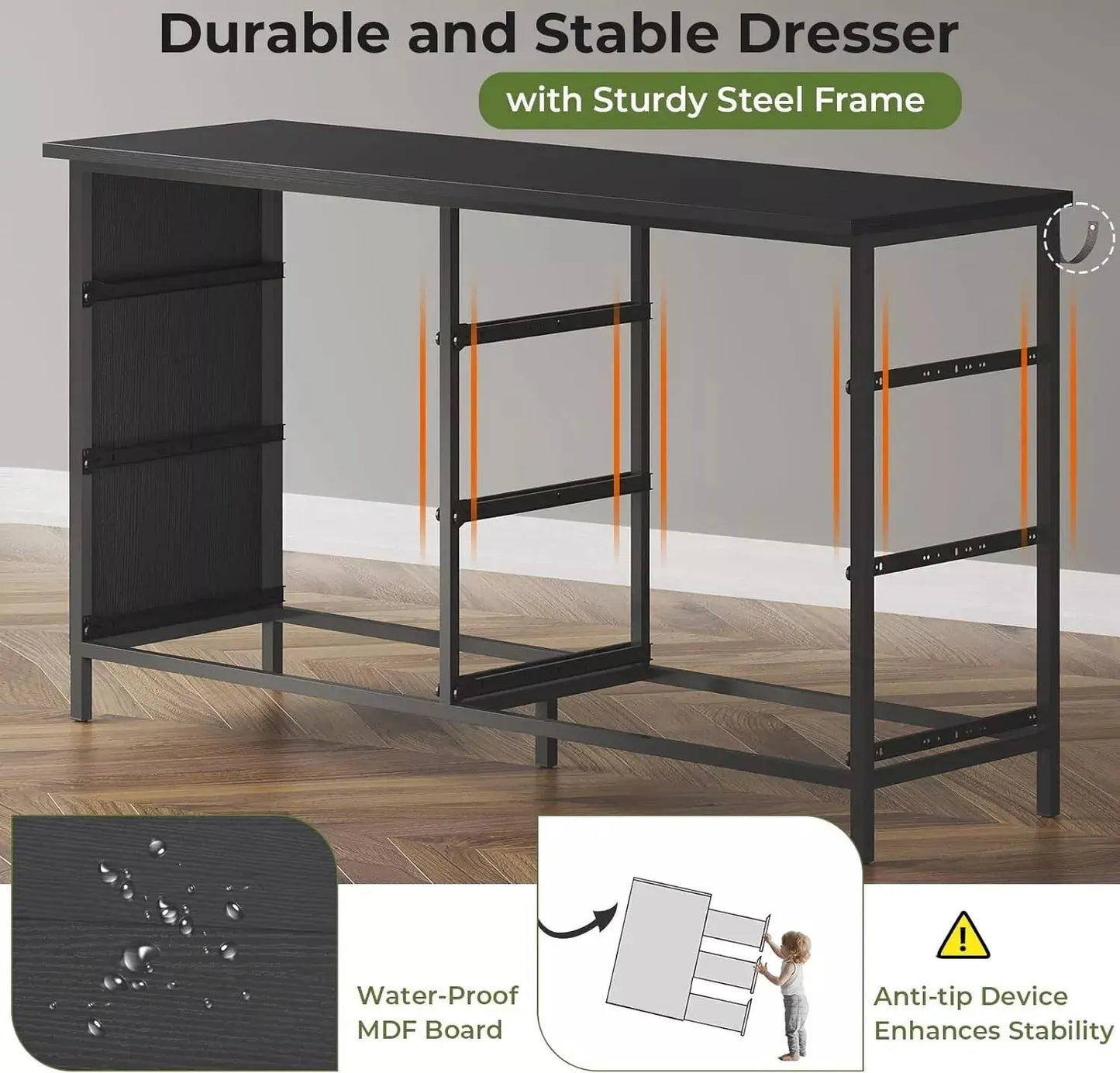 Aran Black Modern 8 Drawer Chest Dresser Canva Home