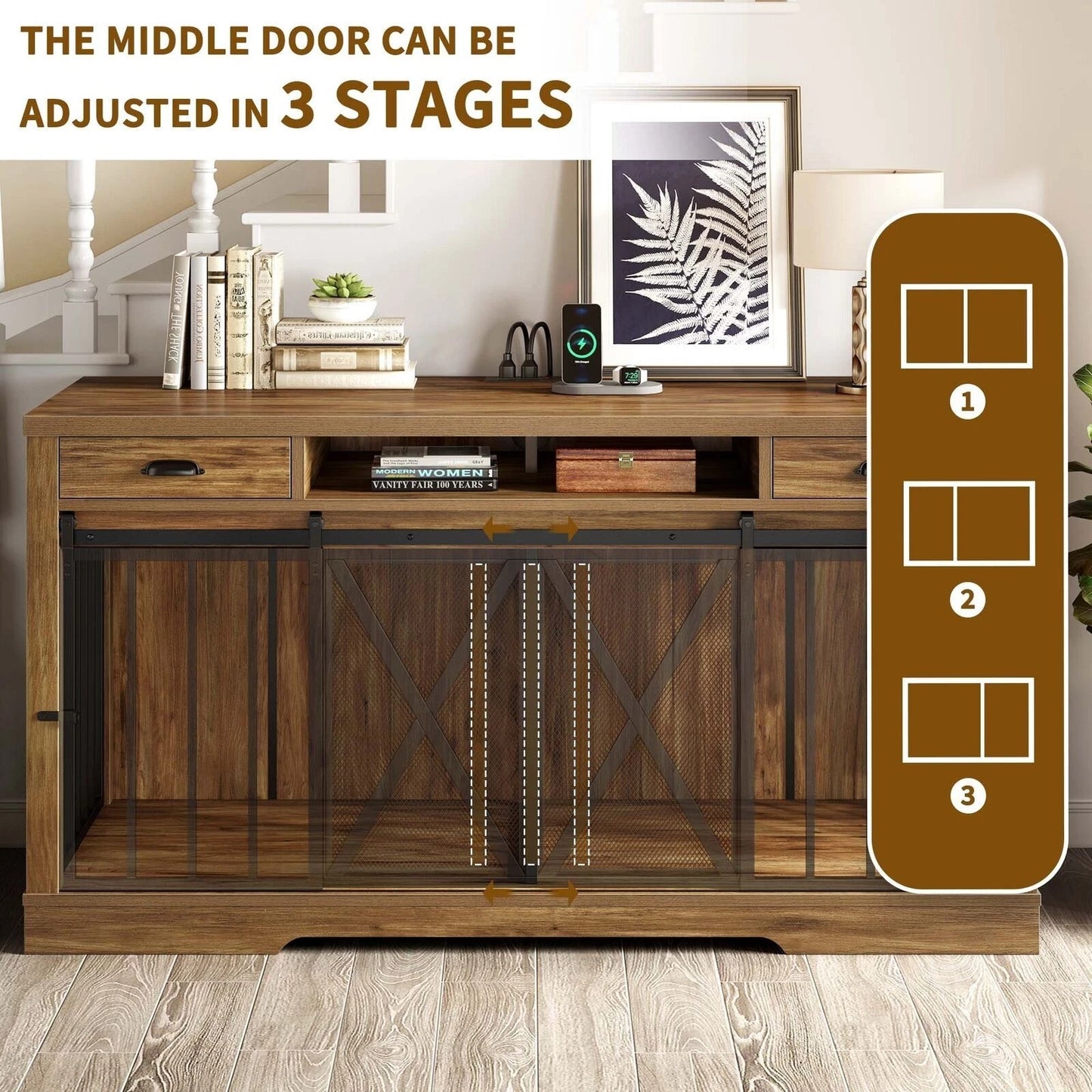 63" Zain Double Dog Crate Furniture For 2 Dogs