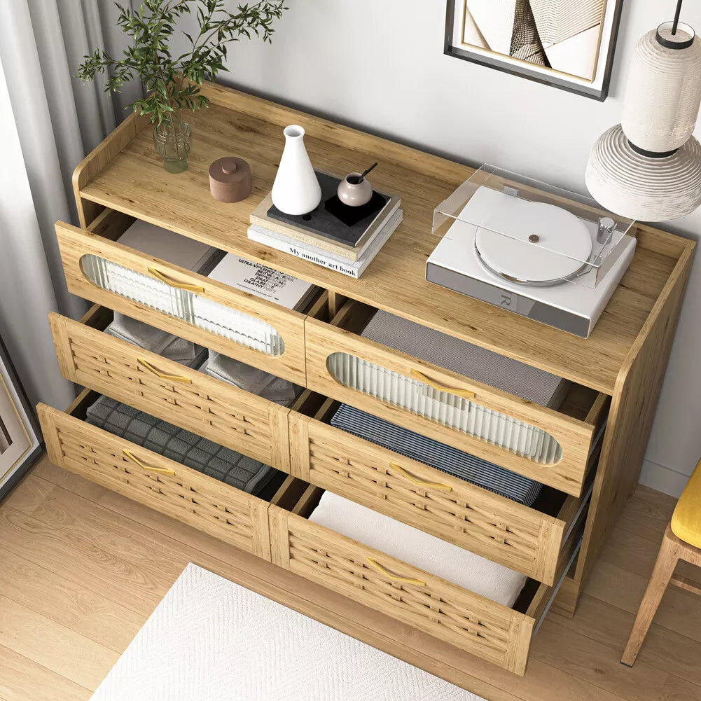 Aqsa Rattan Wide 6 Drawer Chest Dresser