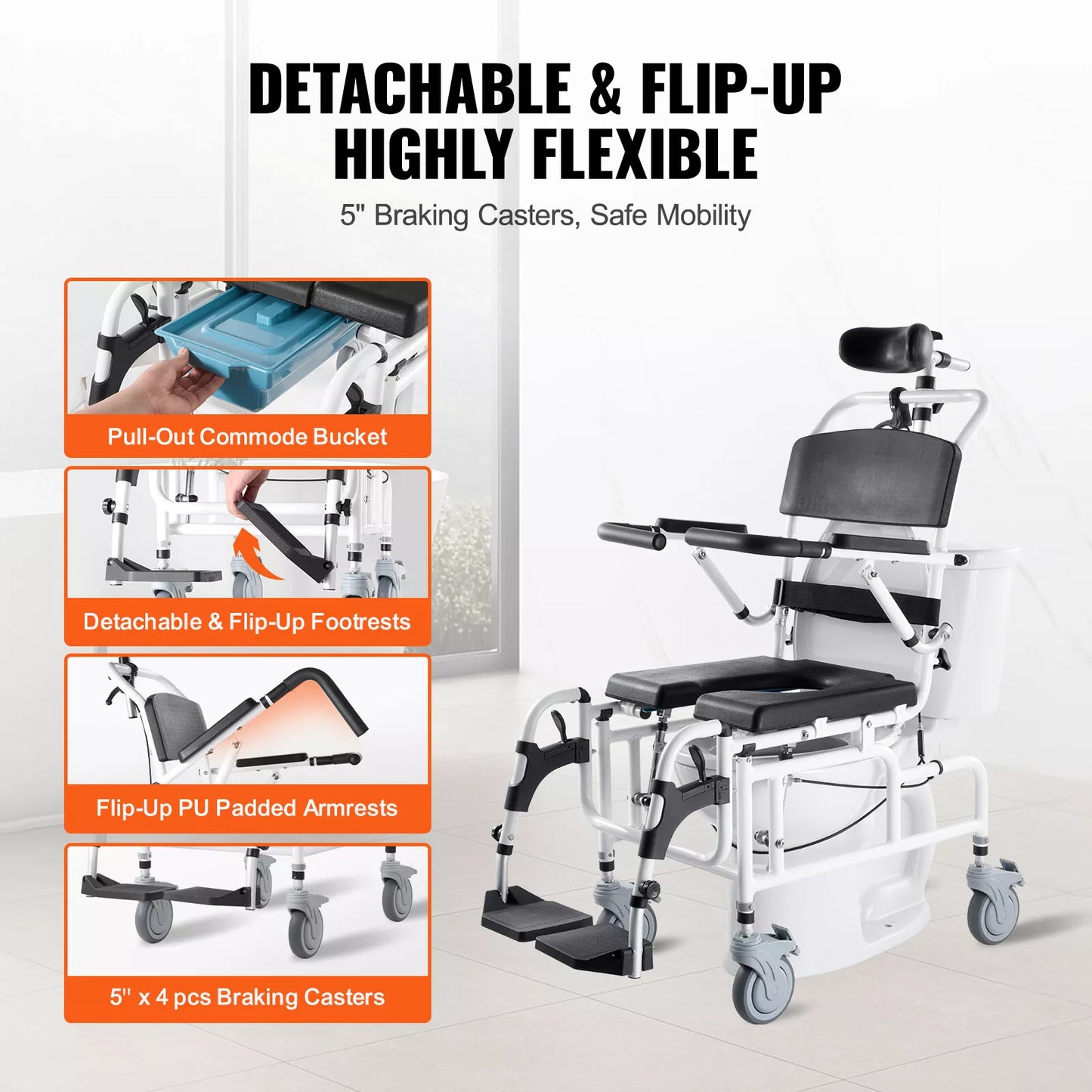 Carroll Elderly Shower Commode Wheelchair