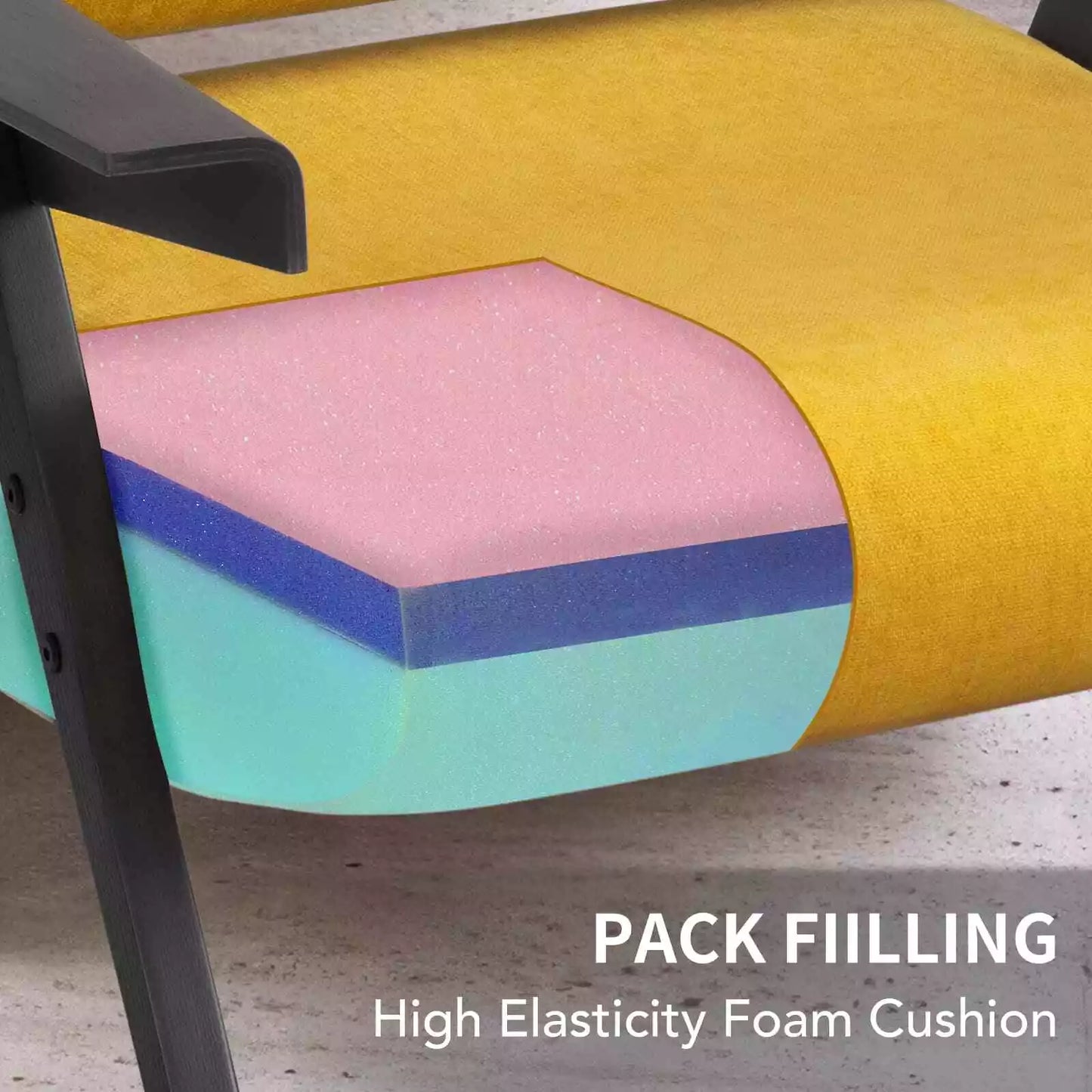 Yellow Fabric Mid Century Accent Armchair