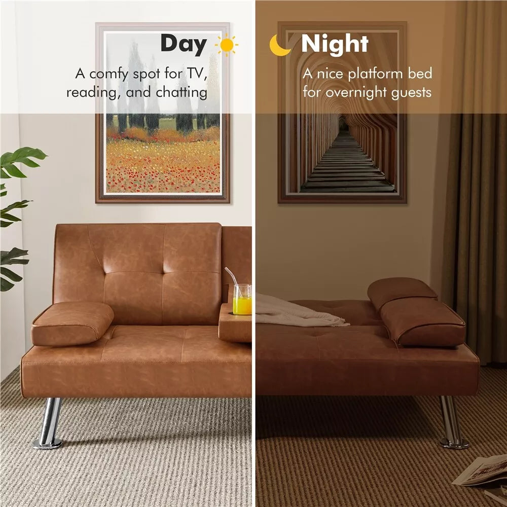 Faux Leather Futon Sofa Bed