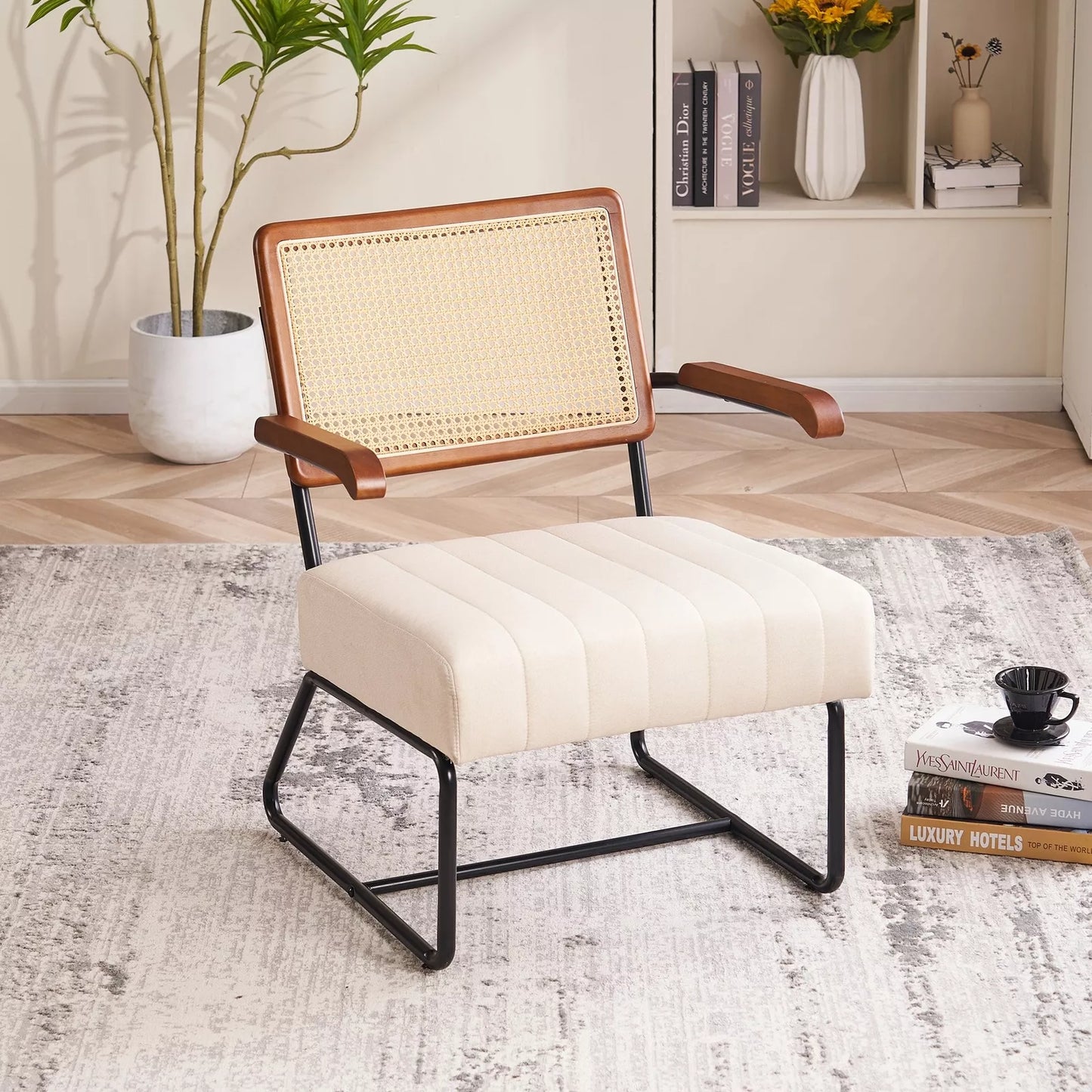 Fatma Rattan Velvet Accent Armchair