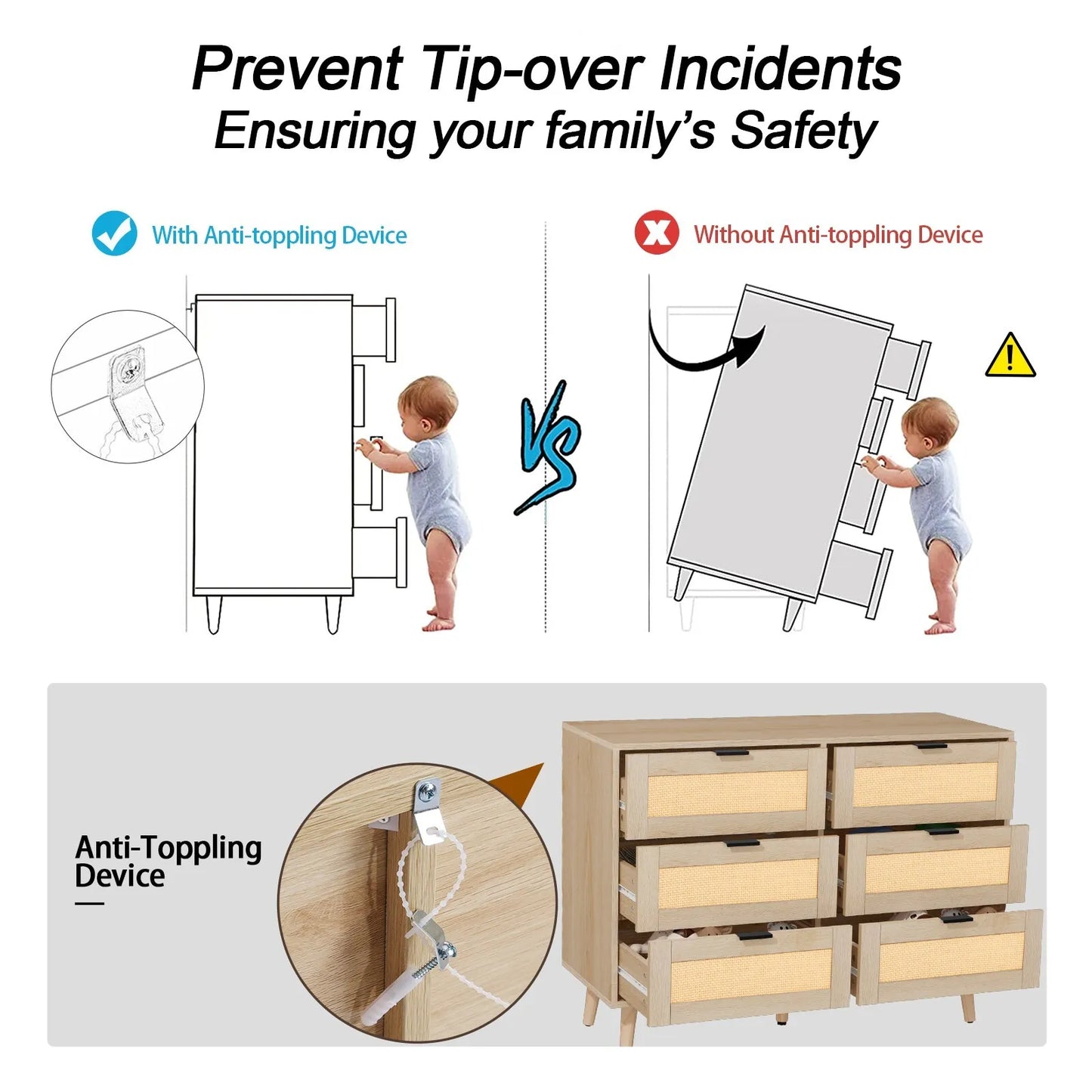 Rush Rattan 6 Drawer Chest Dresser