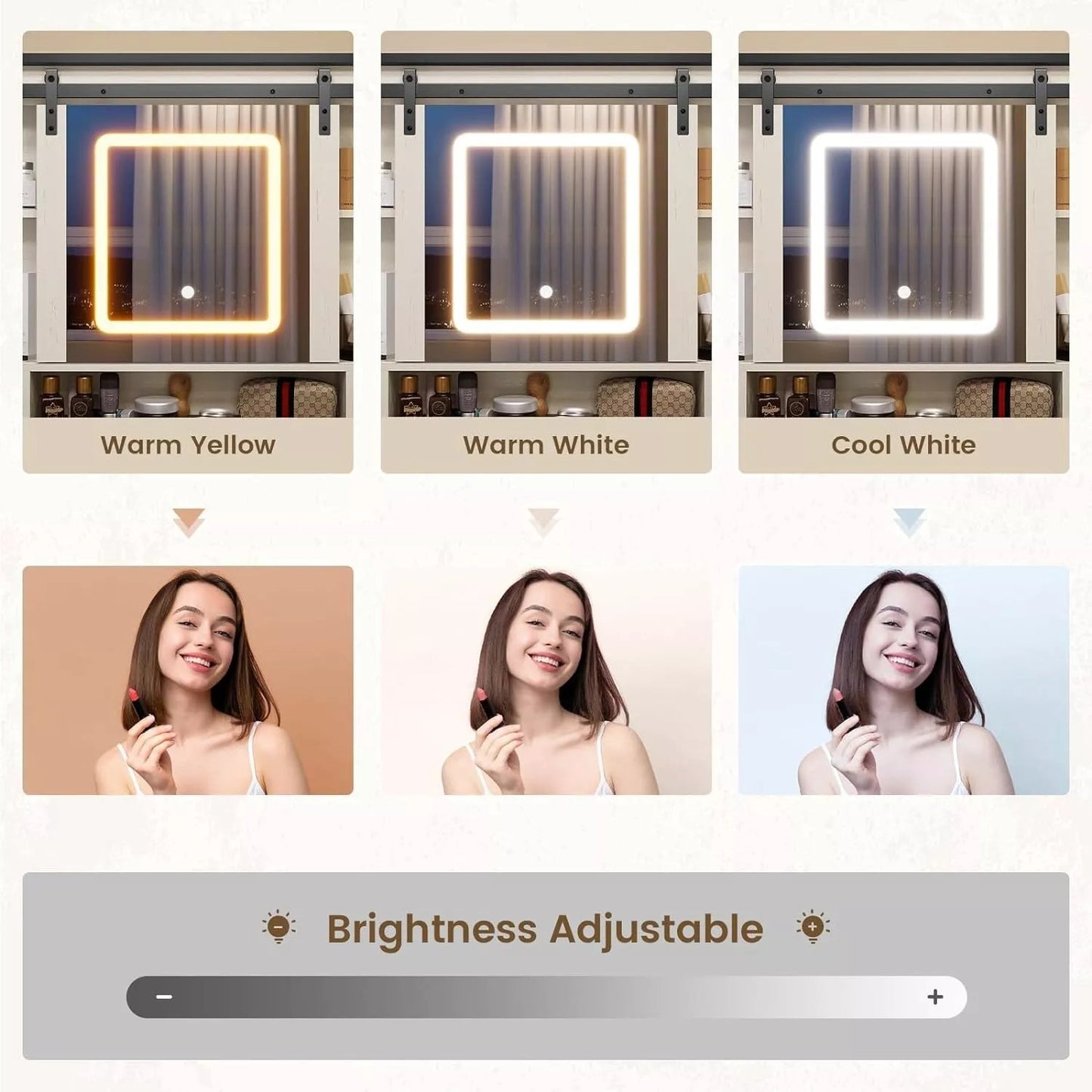 Conor Vanity Makeup Desk w/ Mirror & Lights Canva Home