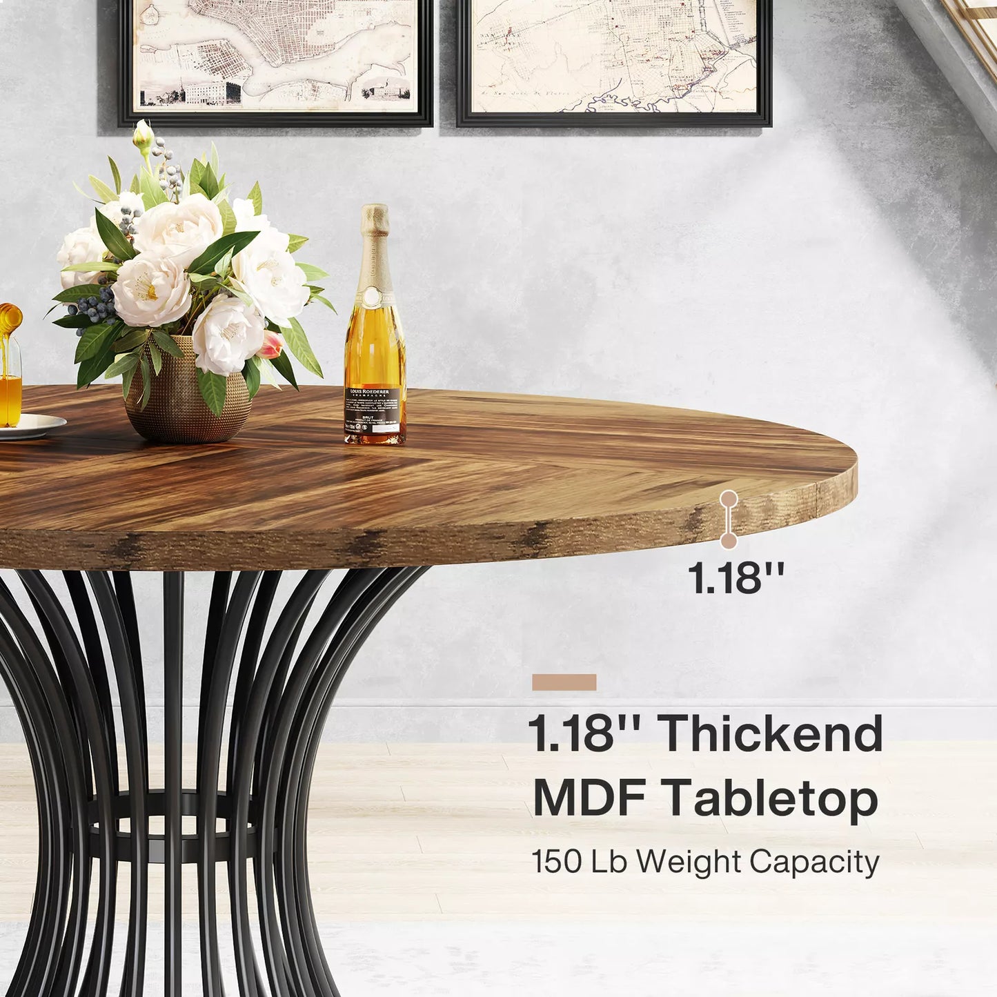 Cole Round Rustic Farmhouse Dining Table For 4
