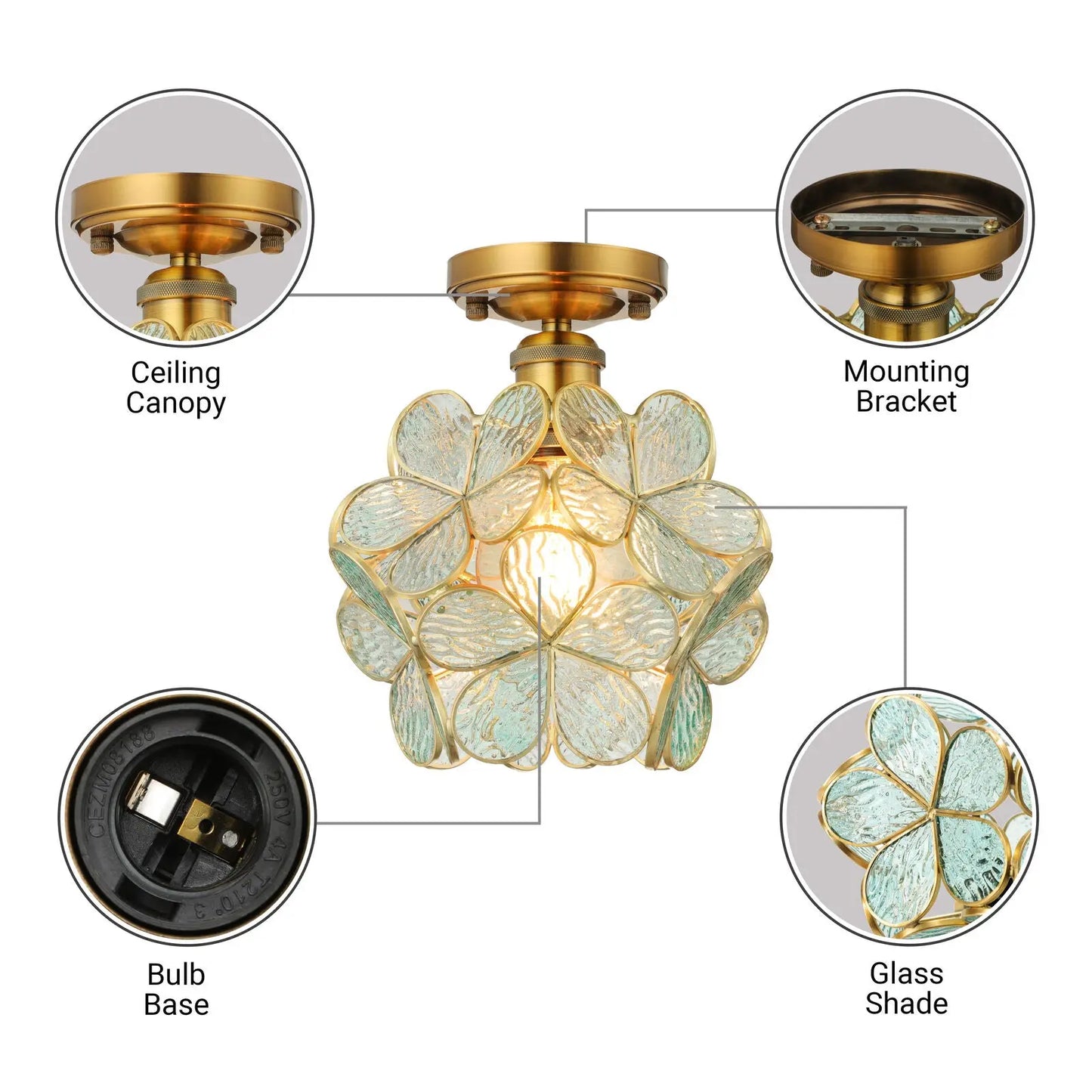Vintage Flower Semi Mount Ceiling Light Canva Home