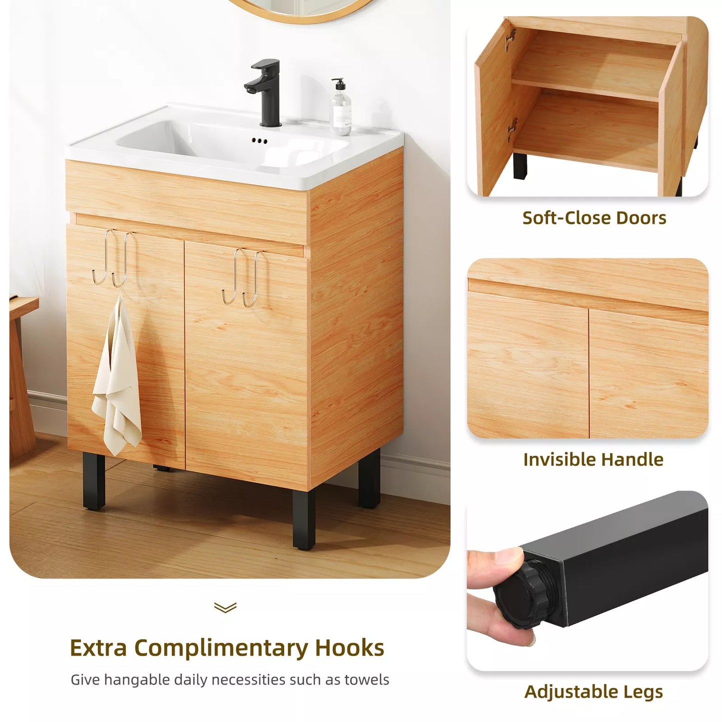 24" Small Bathroom Vanity Cabinet With Sink
