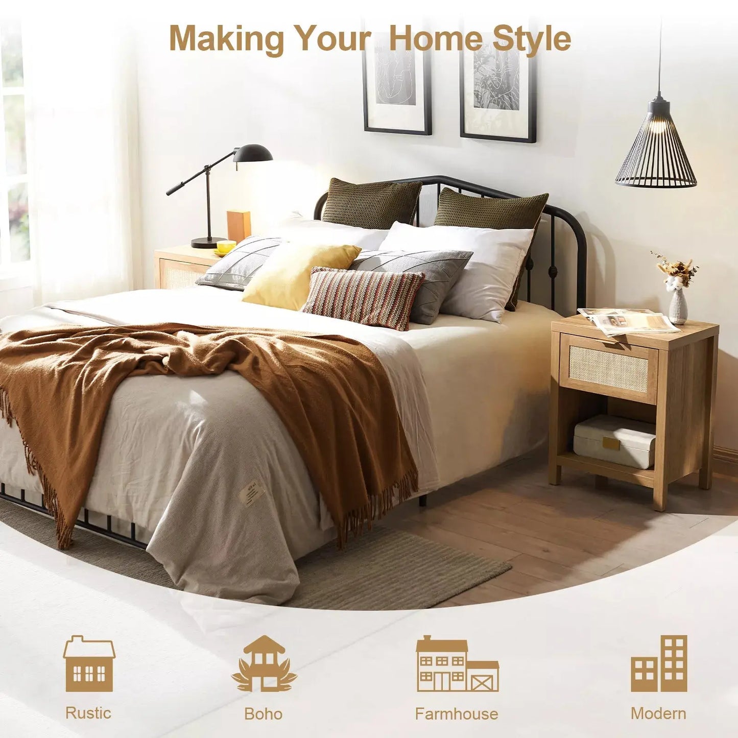 Duke Rattan Nightstand Table With Drawer Canva Home