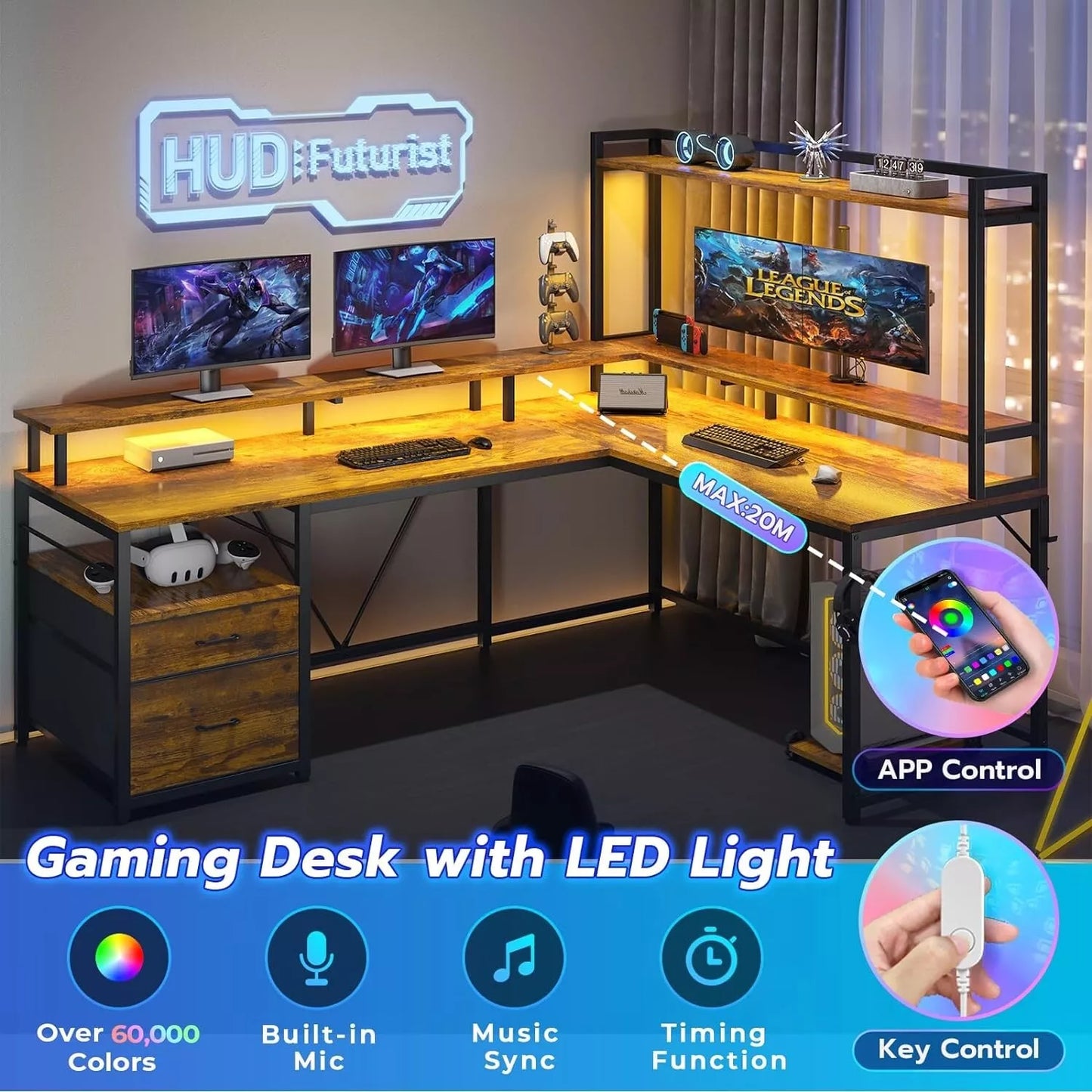 Bruce L Shaped Gaming Corner Desk