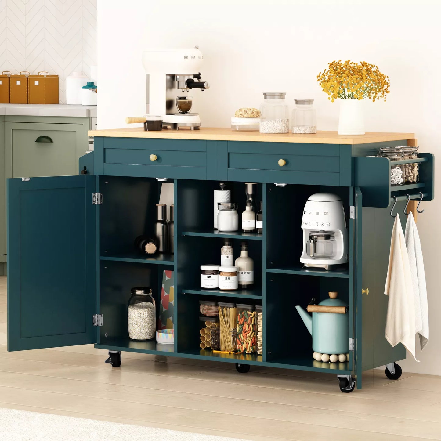 Cole Rolling Drop Leaf Kitchen Island Cart