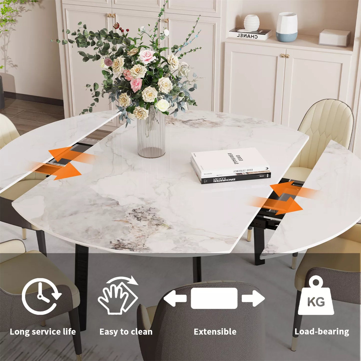 Caspar Marble Round Extendable Dining Table For 6
