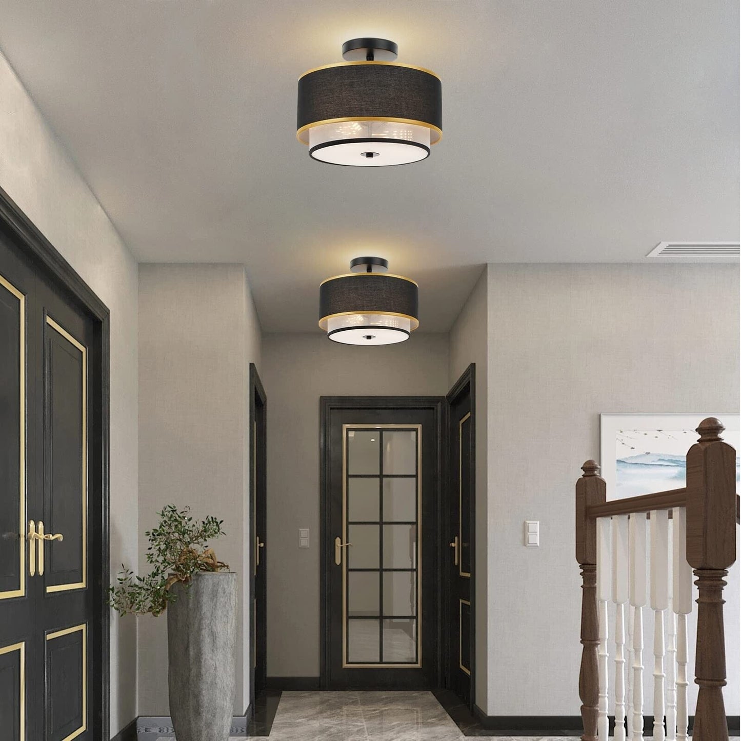 Mid-Century Semi Mount Ceiling Light