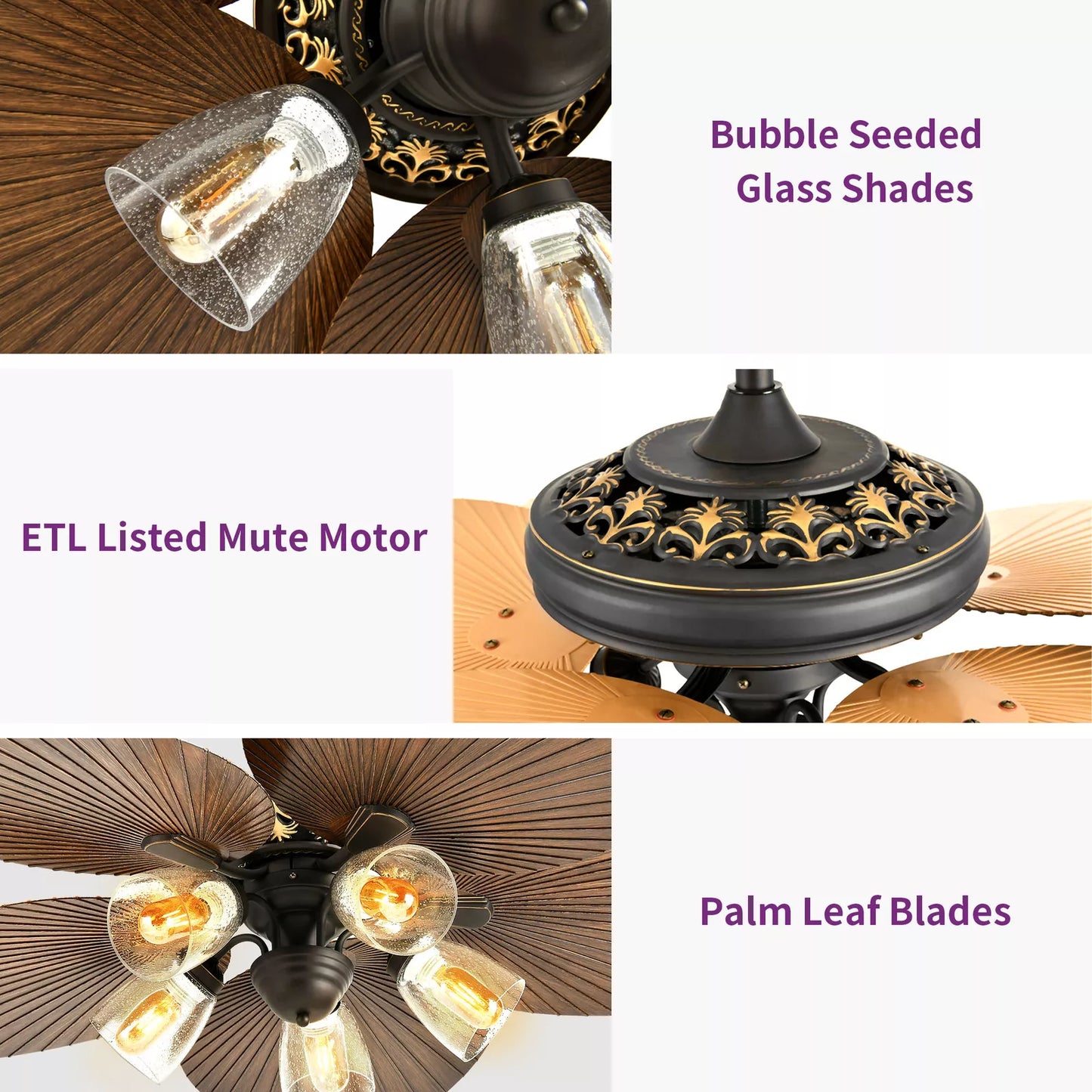 Palm Leaf Ceiling Fan With Light & Remote